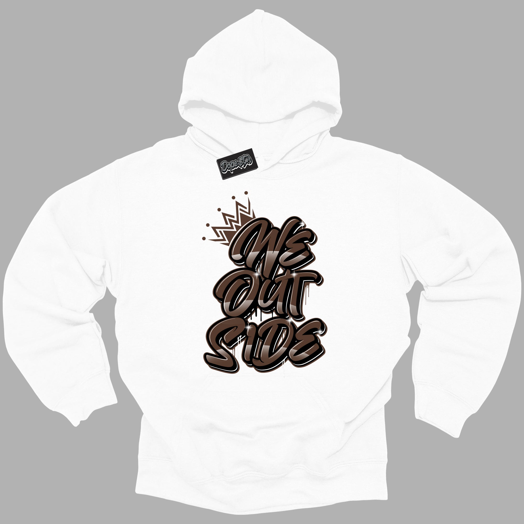 Cool White Graphic DopeStar Hoodie with “ We Outside “ print, that perfectly matches Palomino 1s sneakers