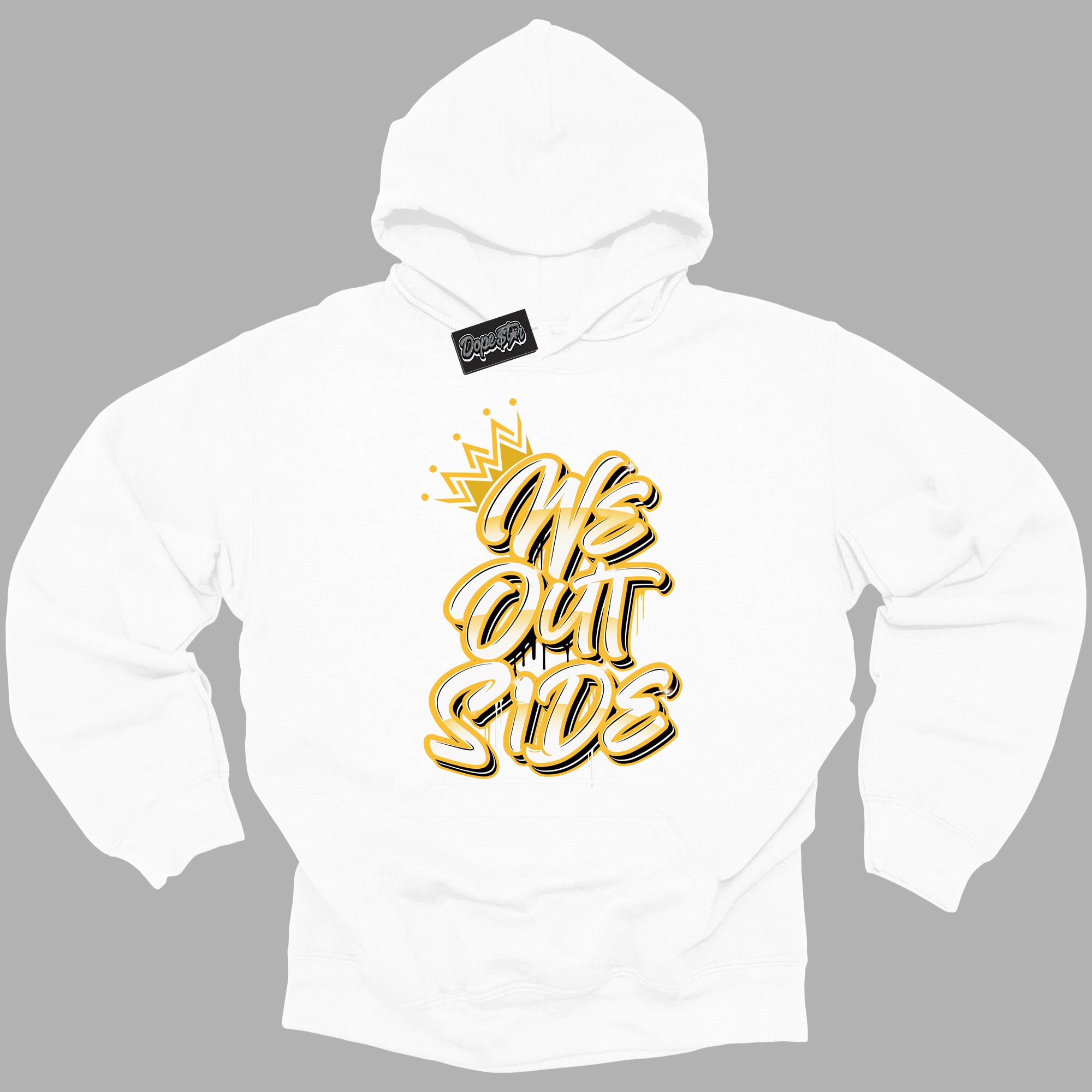 Cool White Hoodie with “We Outside ”  design that Perfectly Matches Yellow Ochre 6s Sneakers.
