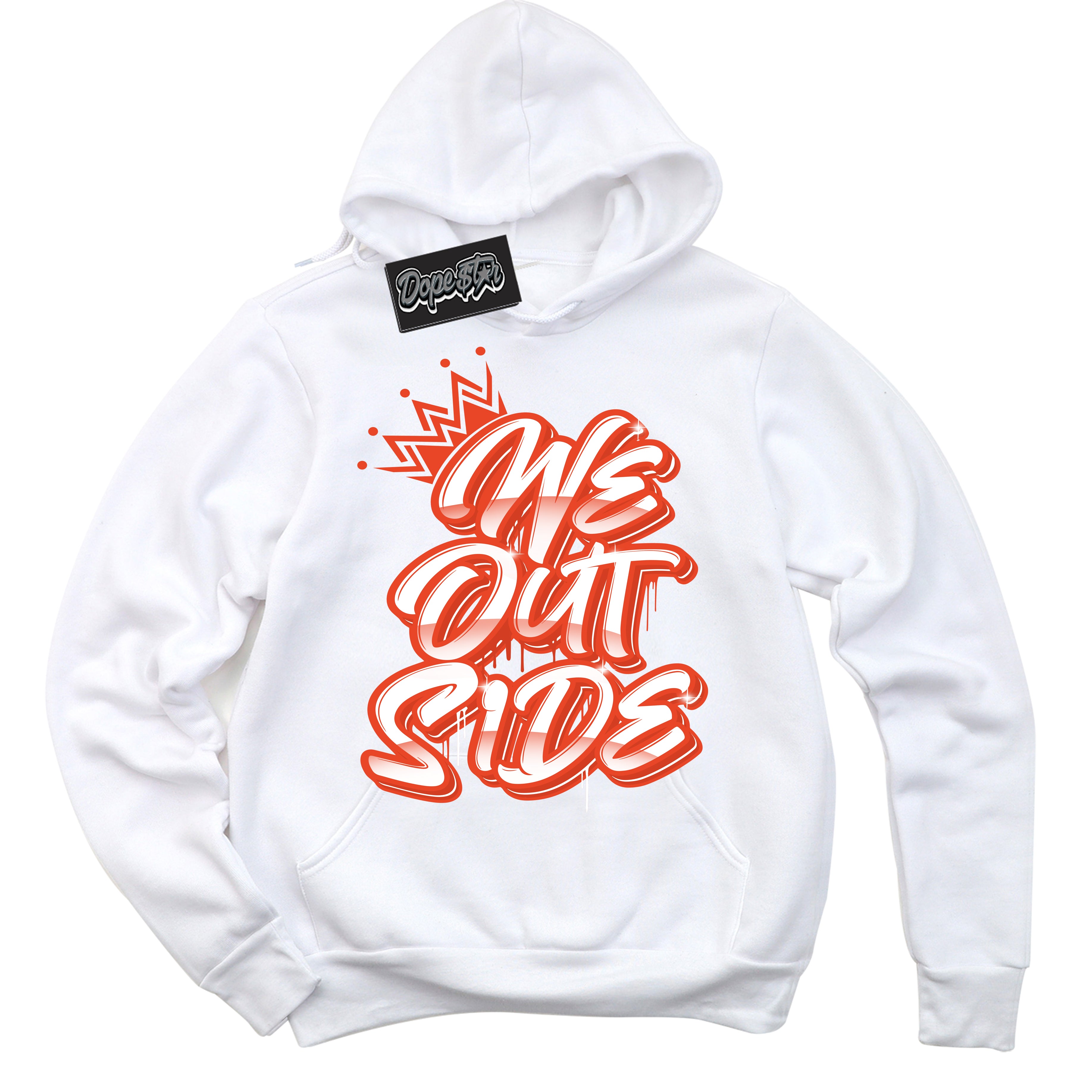 Nike Dunk Low Retro Cosmic Clay 'We Outside' Hoodie - White Streetwear Mockup | Sneakerhead Sweatshirt Matching Nike Dunk Low Retro Cosmic Clay | Limited Edition Urban Streetwear for Sneaker Matching OOTD | Outfits that pair perfectly with your ND Low Retro Cosmic Clay | Sneakerhead Fashion Must-Have Apparel for Men and Women.