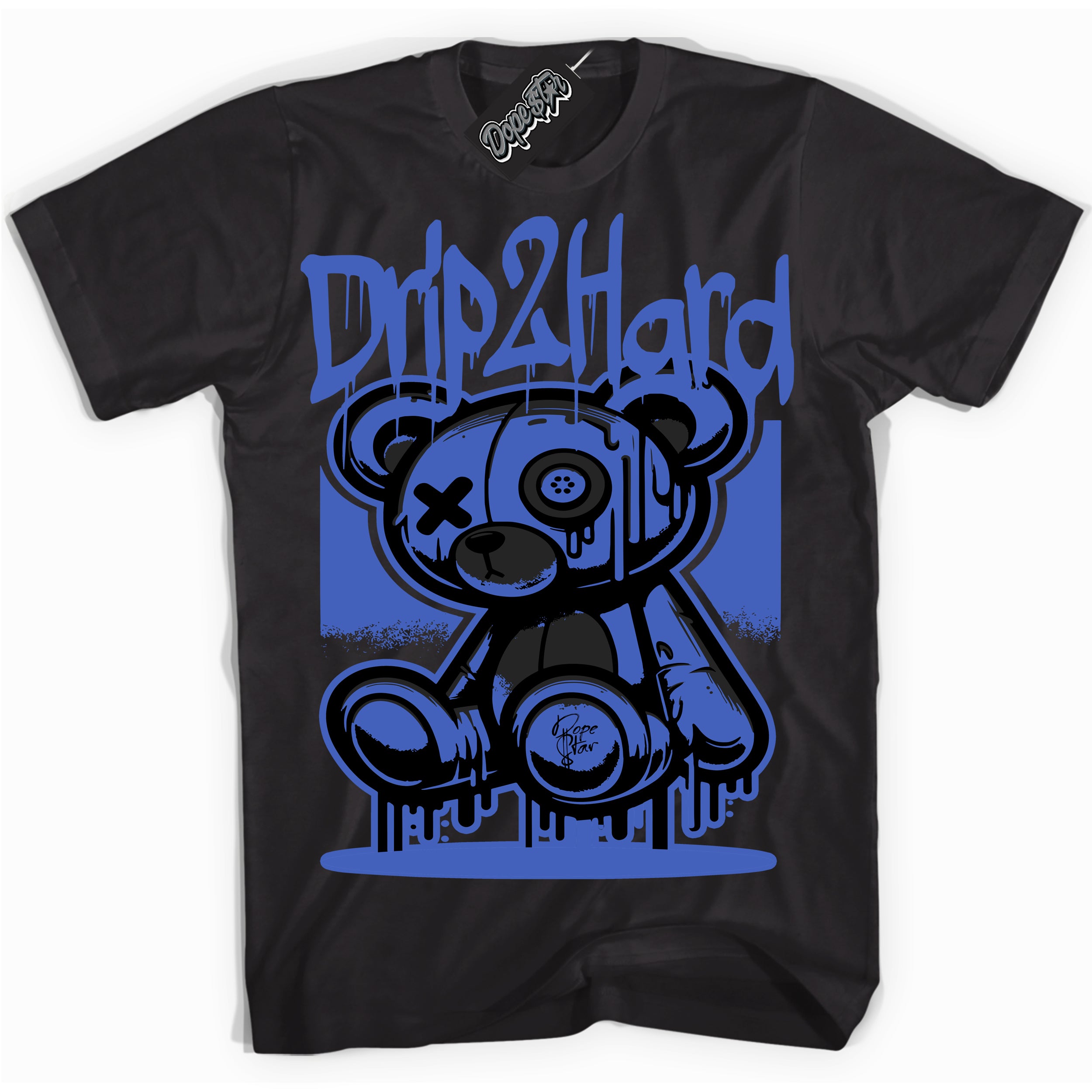 Cool Black graphic tee with “ Drip 2 Hard ” design, that perfectly matches Yeezy Boost 350 V2 Dazzling Blue