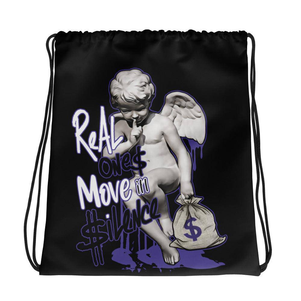 1s Mid White Black Purple Drawstring Bag Real Ones - Sneaker Shirts Outlet