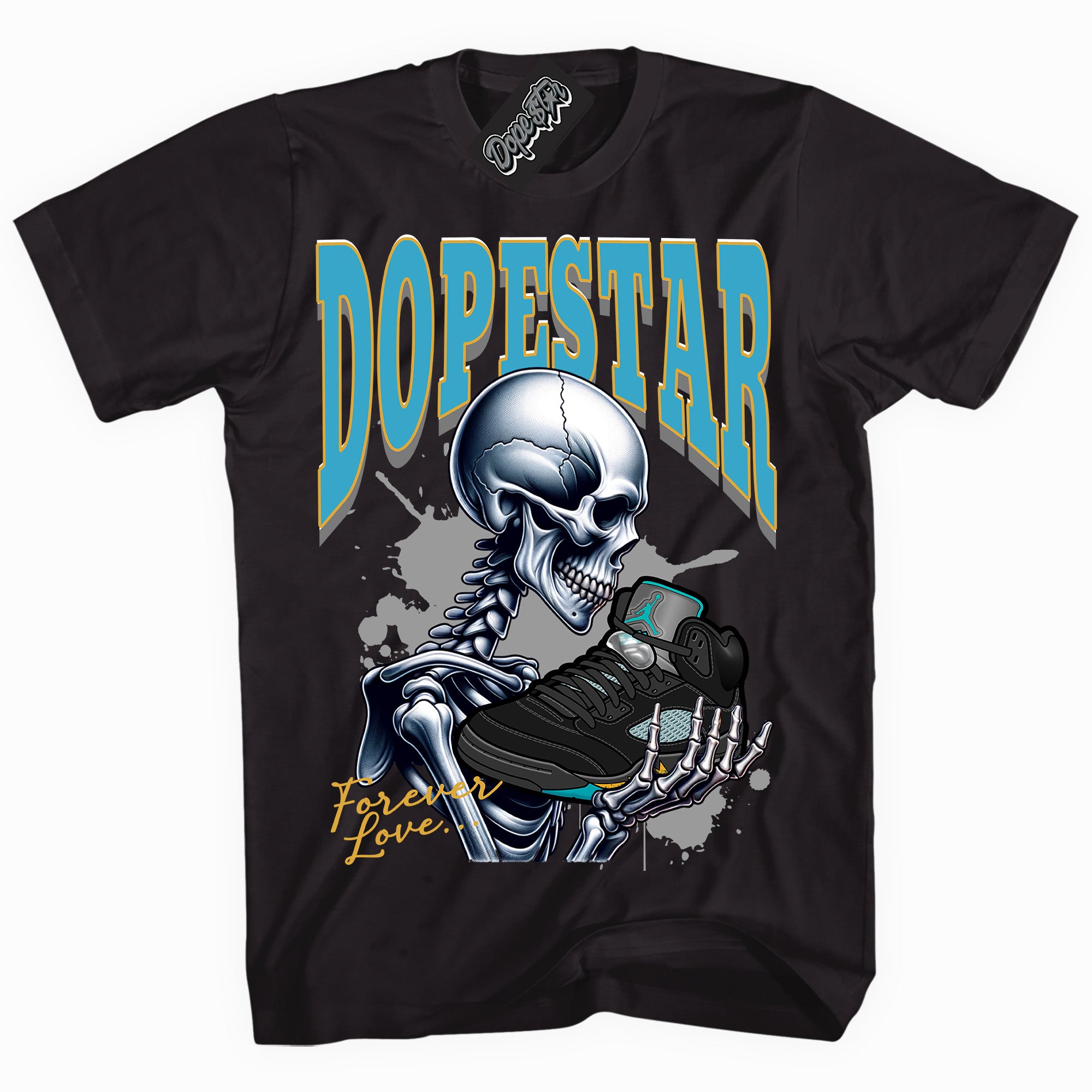 Cool Black graphic tee with “ Forever Love ” print, that perfectly matches AQUA 5s sneakers 