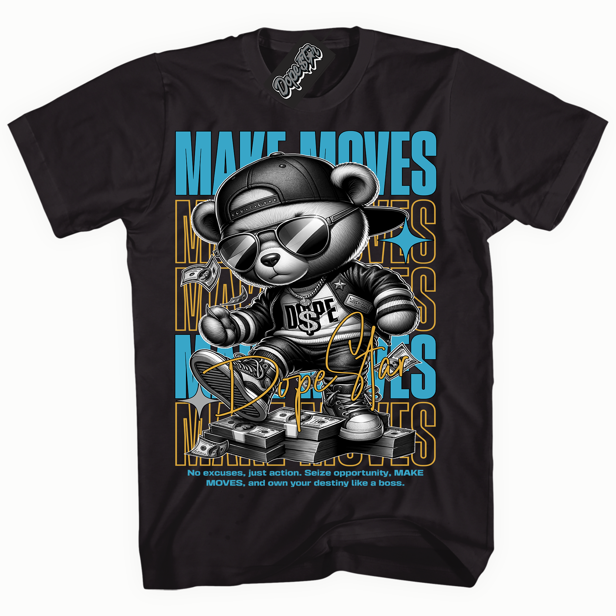 Cool Black graphic tee with “ Makin Moves ” print, that perfectly matches AQUA 5s sneakers 