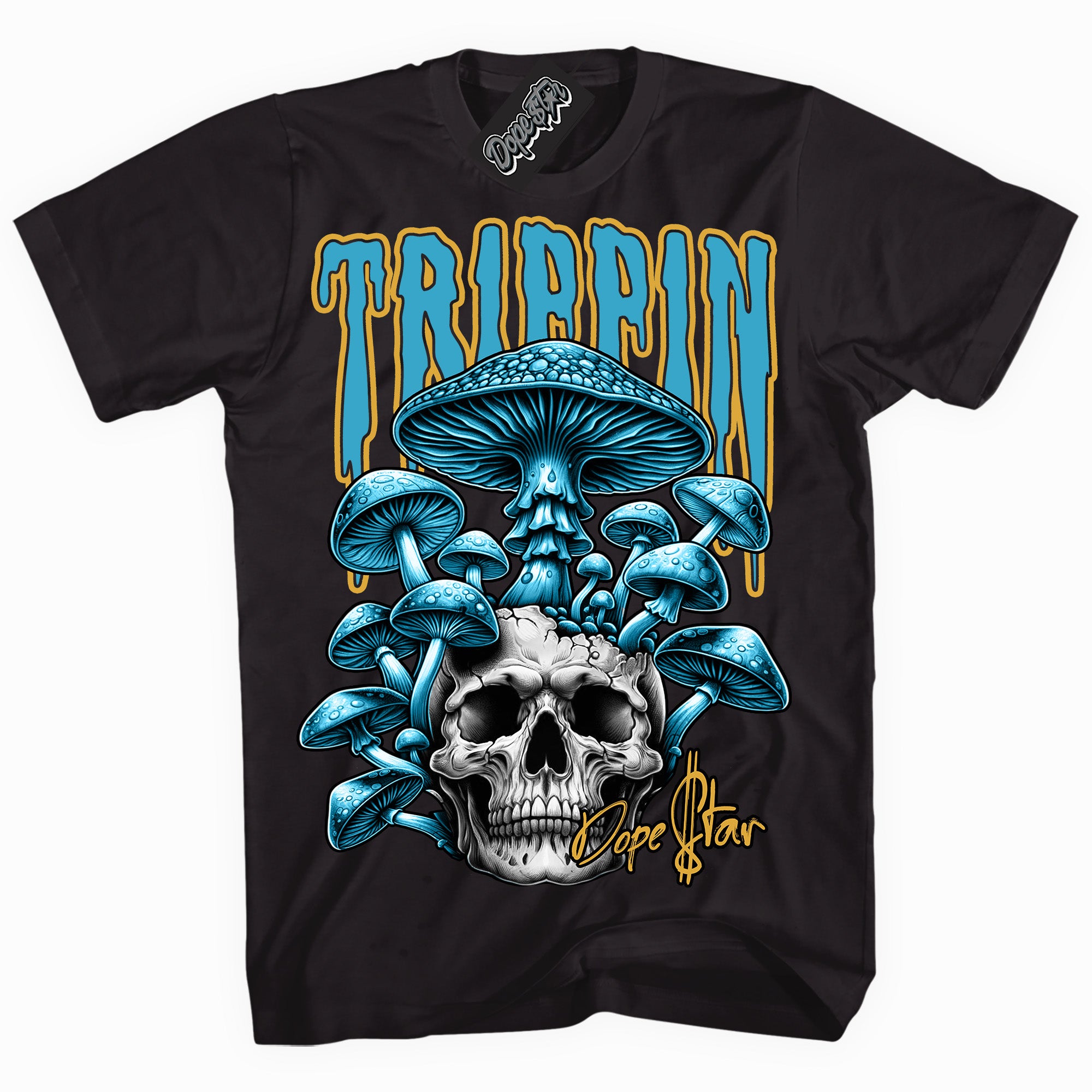 Cool Black graphic tee with “ Trippin ” print, that perfectly matches AQUA 5s sneakers 