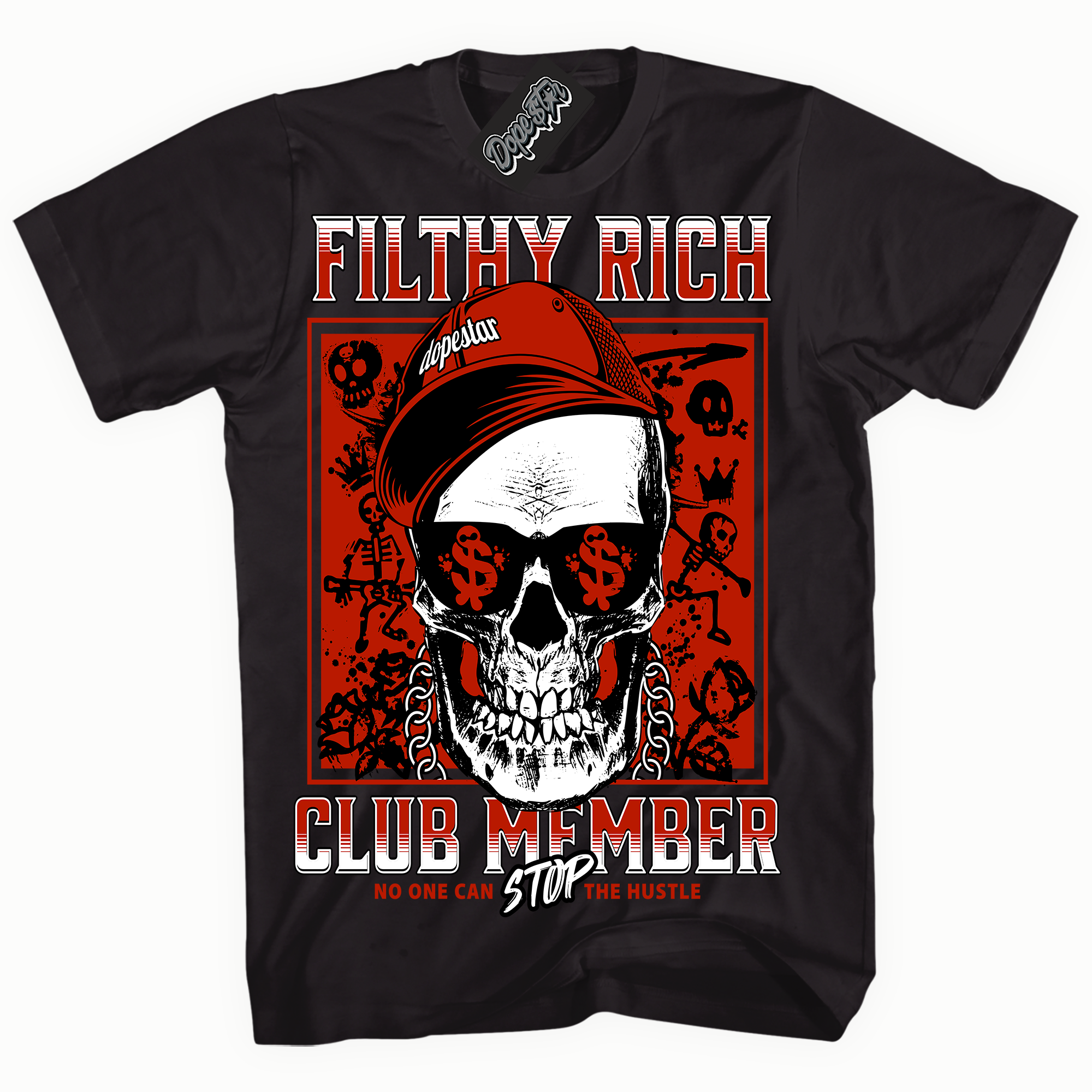 Cool Black graphic tee with “ Filthy Rich ” print, that perfectly matches CHERRY 11s  sneakers 