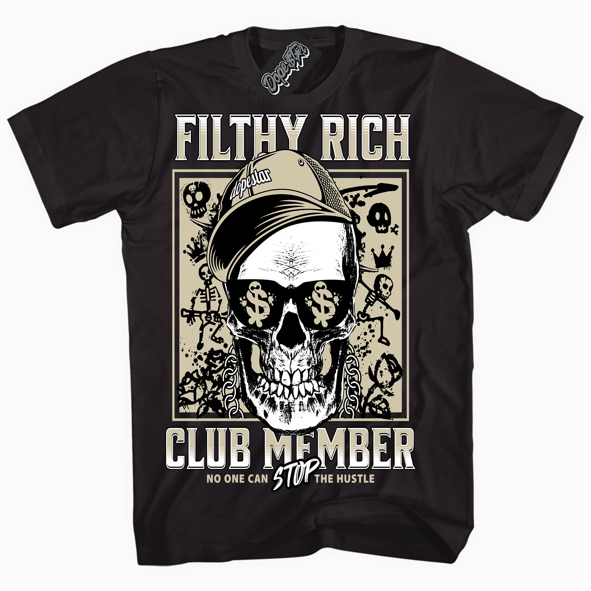 Cool Black graphic tee with “ Filthy Rich  ” print, that perfectly matches GRATITUDE 11s  sneakers