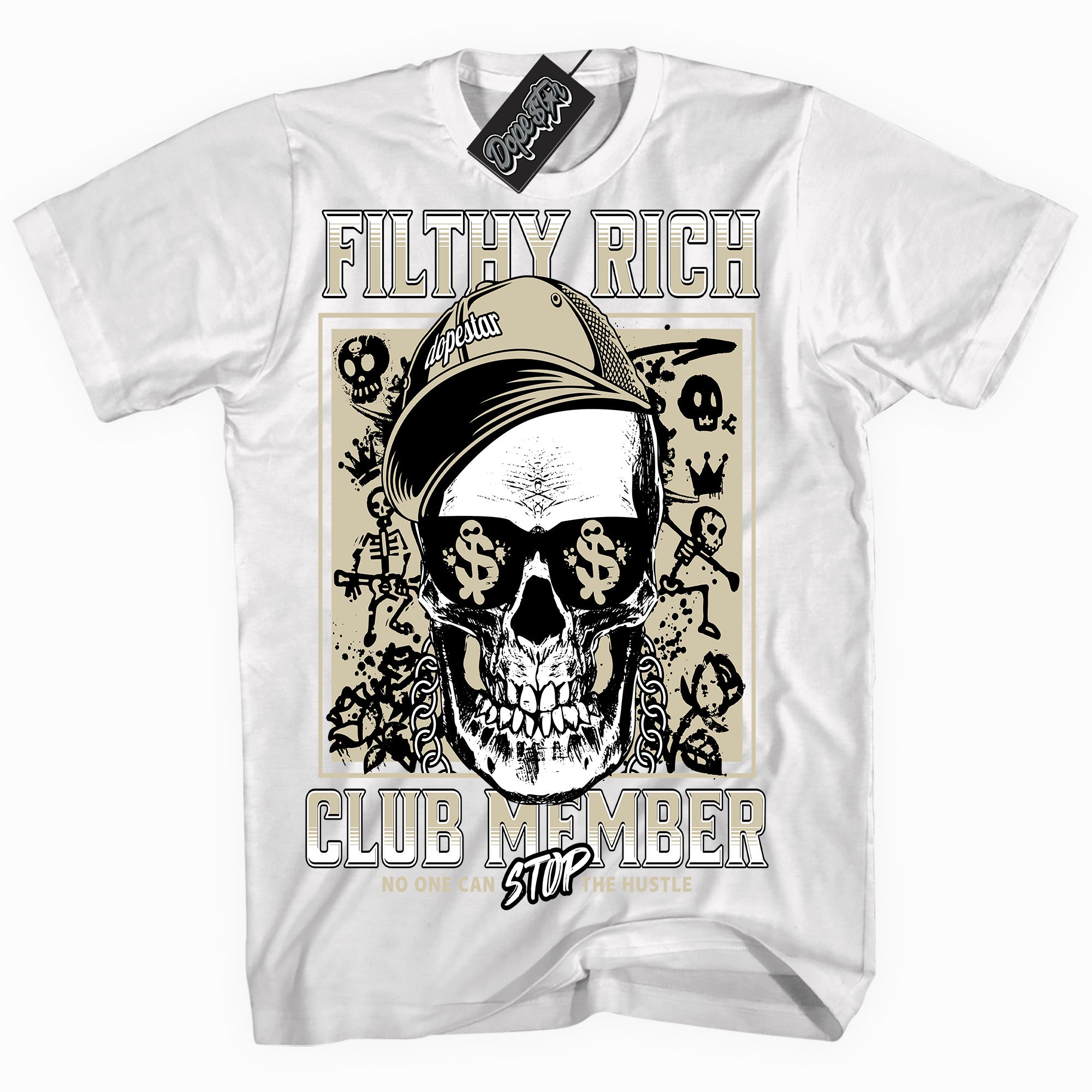 Cool White graphic tee with “ Filthy Rich ” print, that perfectly matches GRATITUDE 11s  sneakers 