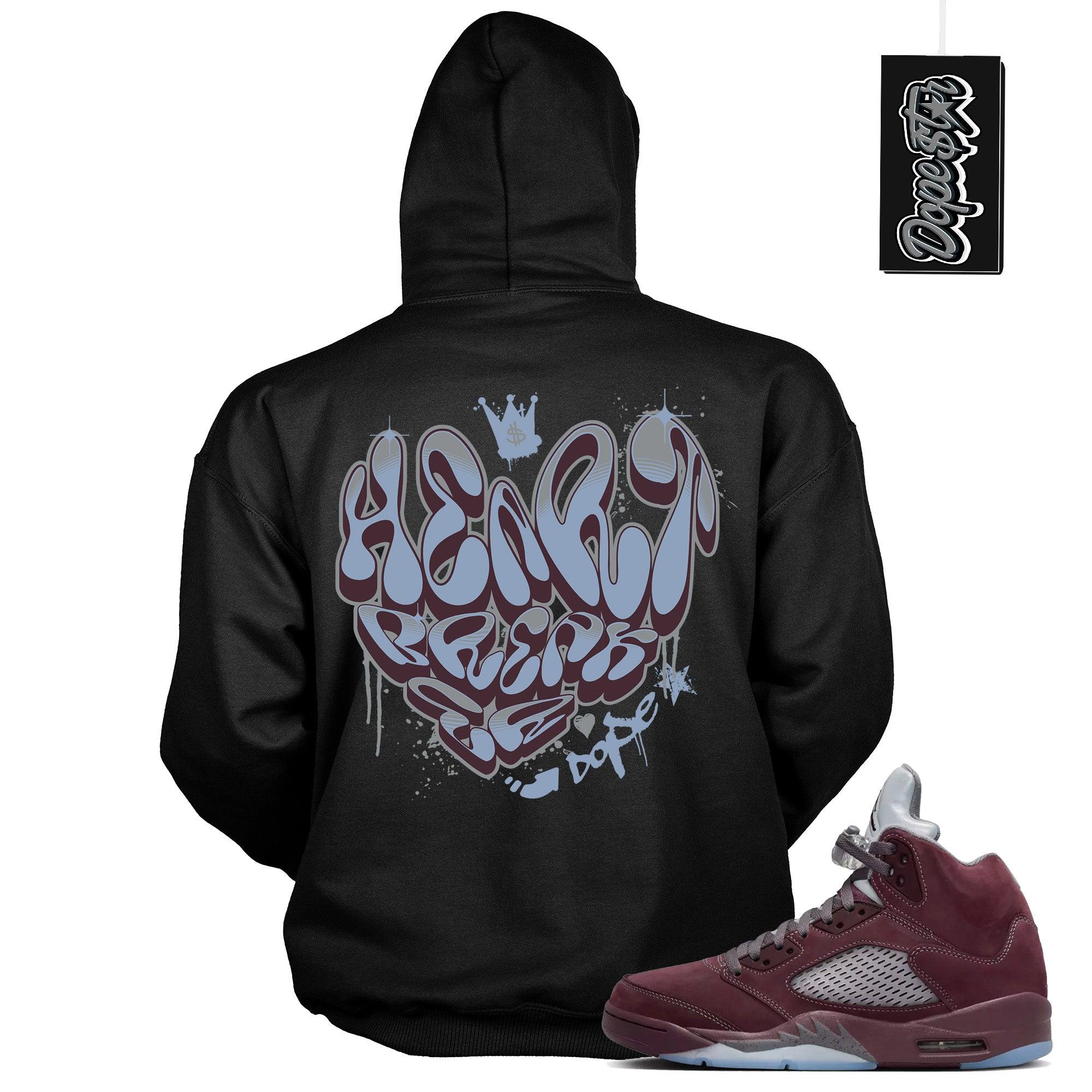 Cool Black Graphic Hoodie with “ Heartbreaker Graffiti “ print, that perfectly matches Air Jordan 5 Burgundy 2023 sneakers
