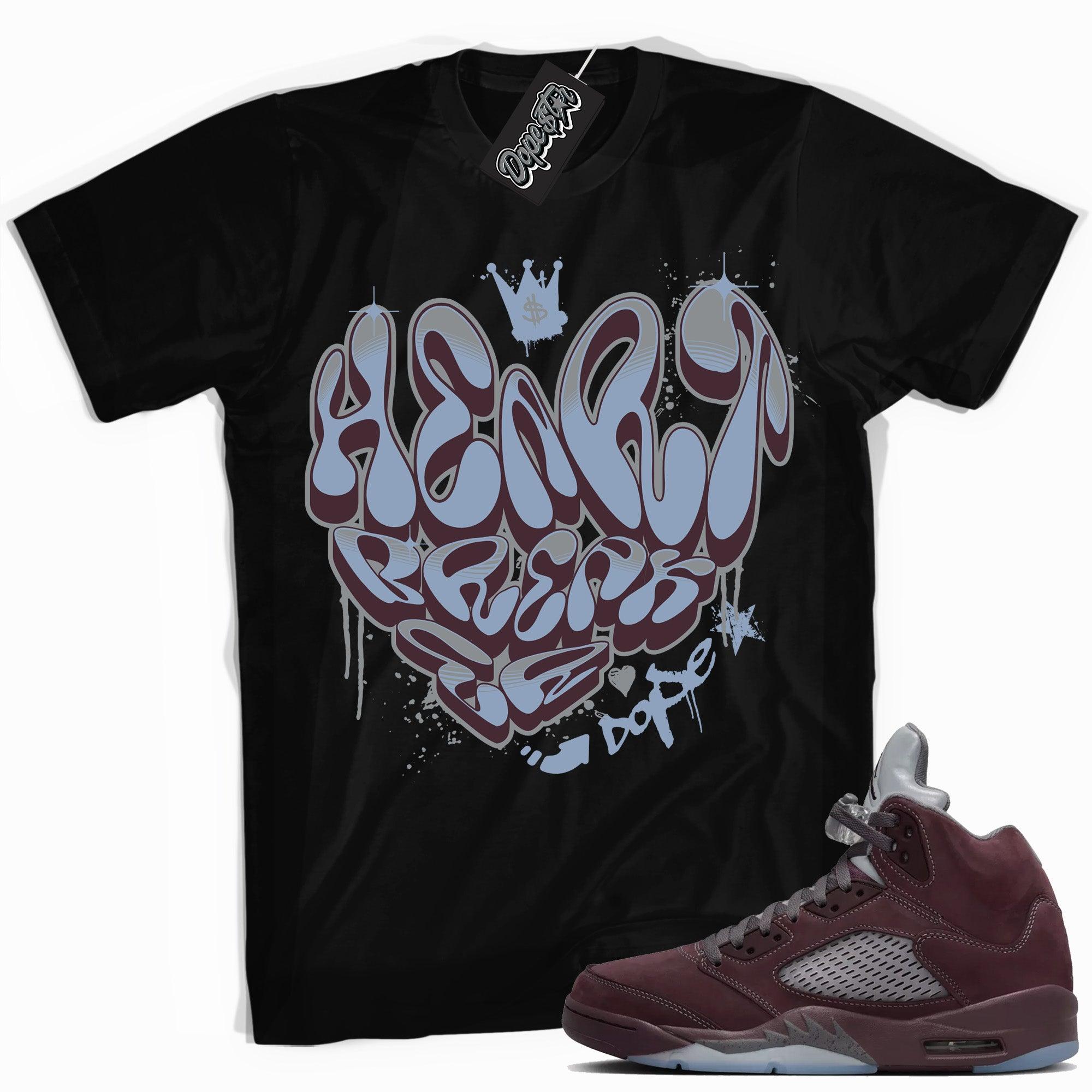 Cool Black graphic tee with “ Heartbreaker Graffiti ” print, that perfectly matches Air Jordan 5 Burgundy 2023 sneakers 