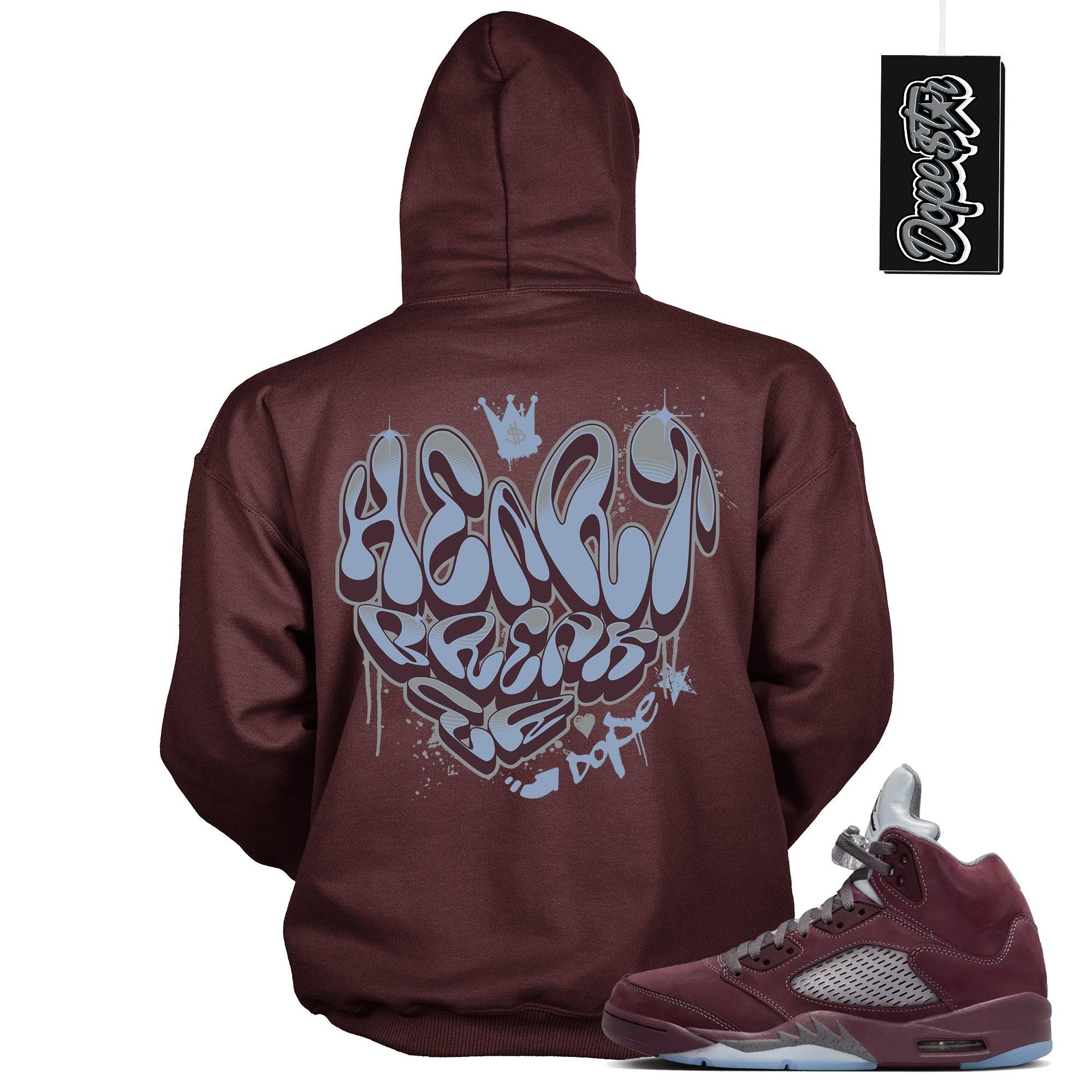 Cool Maroon Graphic Hoodie with “ Heartbreaker Graffiti “ print, that perfectly matches Air Jordan 5 Burgundy 2023 sneakers