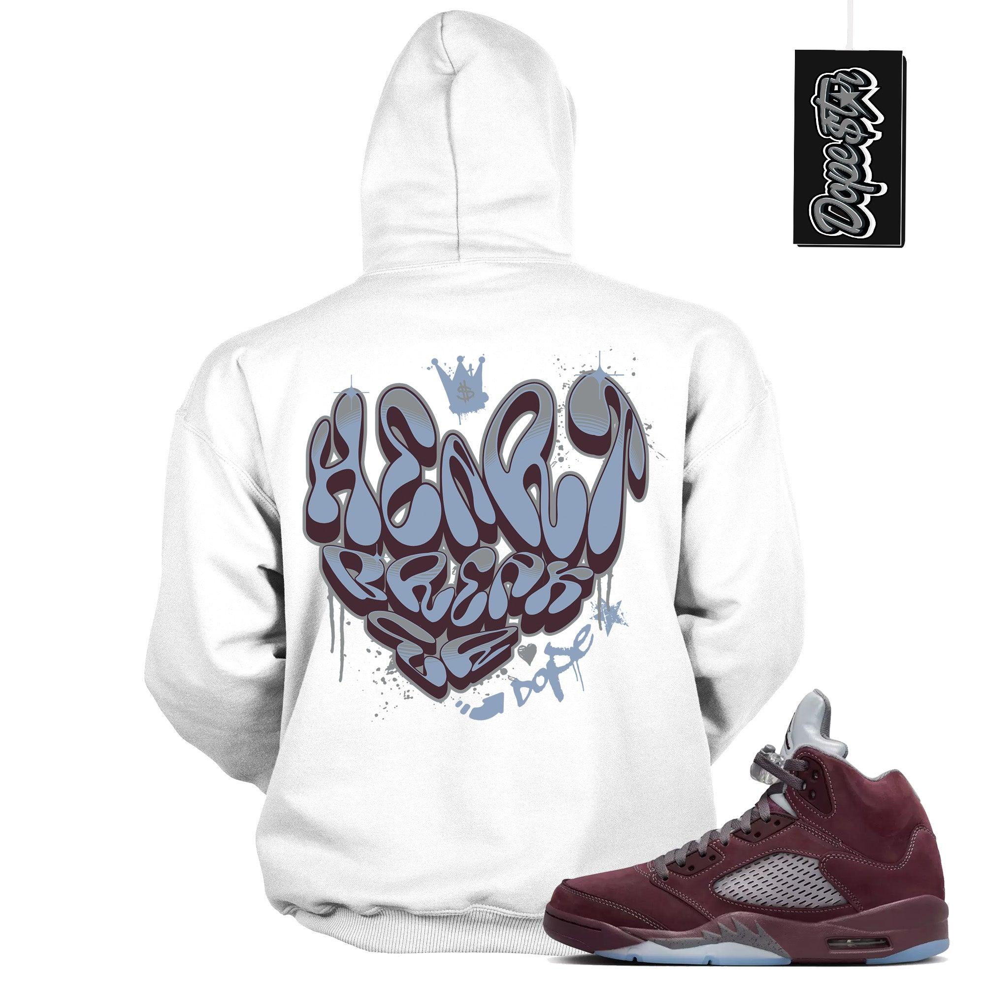 Cool White Graphic Hoodie with “ Heartbreaker Graffiti “ print, that perfectly matches Air Jordan 5 Burgundy 2023 sneakers