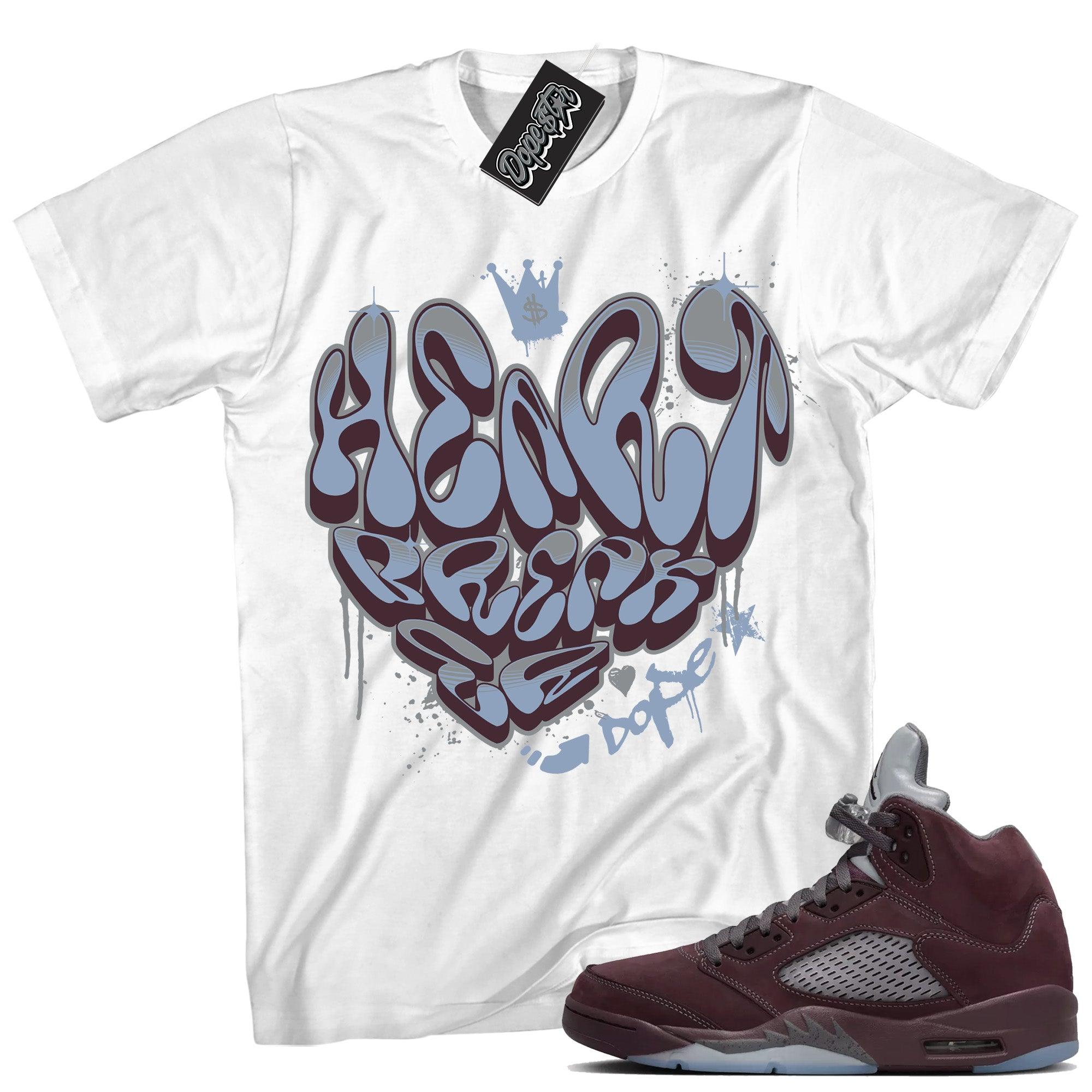 Cool White graphic tee with “ Heartbreaker Graffiti ” print, that perfectly matches Air Jordan 5 Burgundy 2023 sneakers