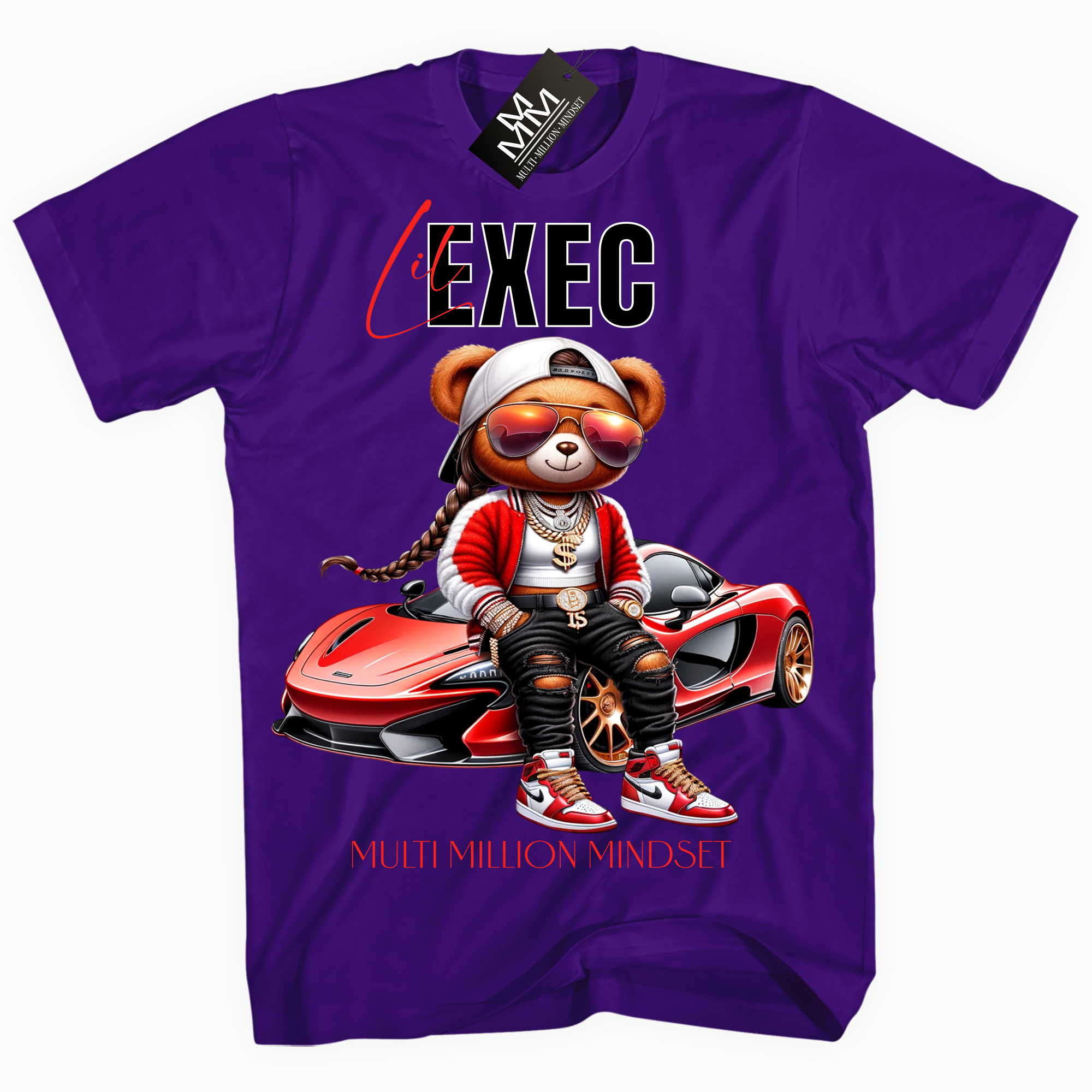 Mind Blowin lil EXEC® Boss Lady Red Bear Graphic Purple Tee By Multi Million Mindset®