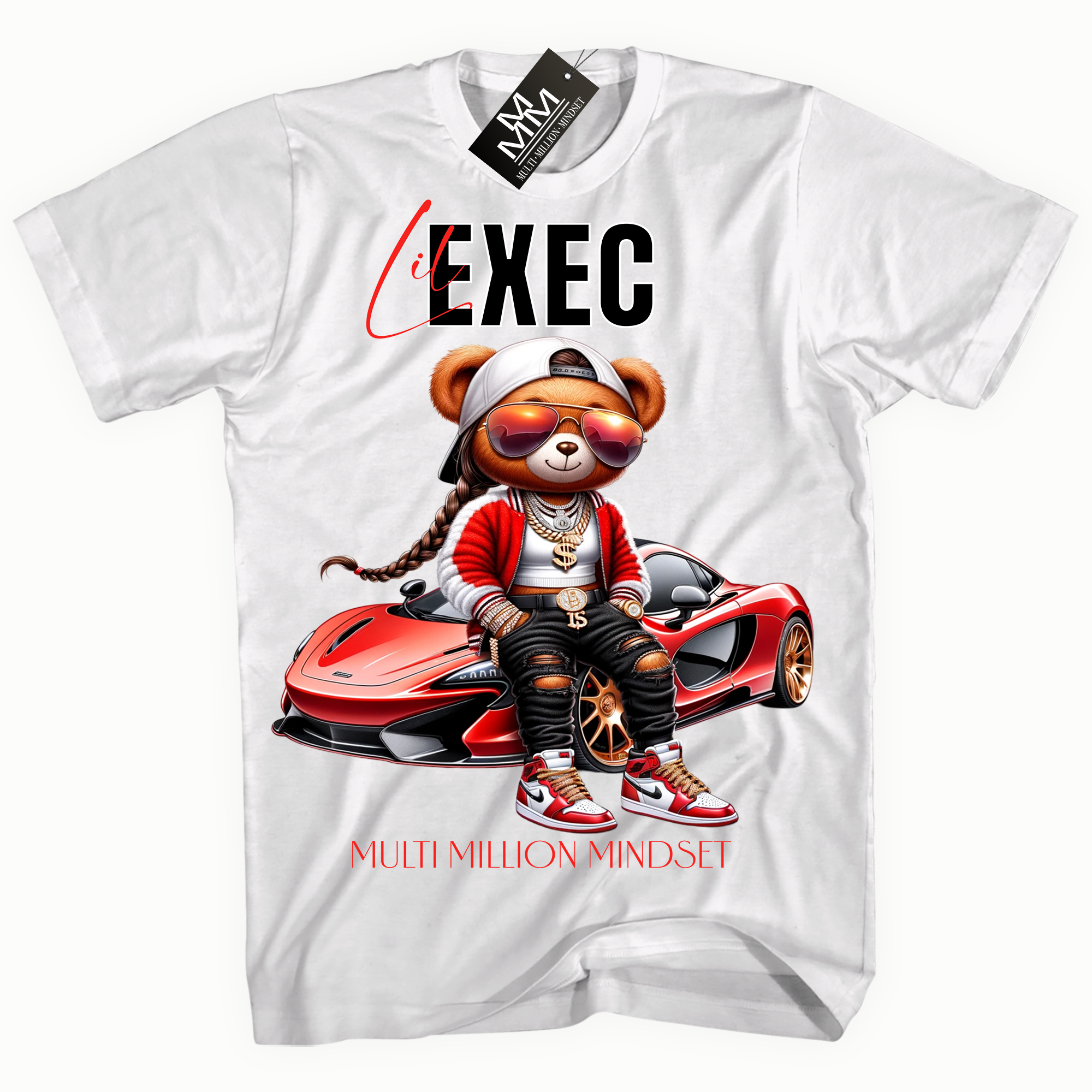 Mind Blowin lil EXEC® Boss Lady Red Bear Graphic White Tee By Multi Million Mindset®