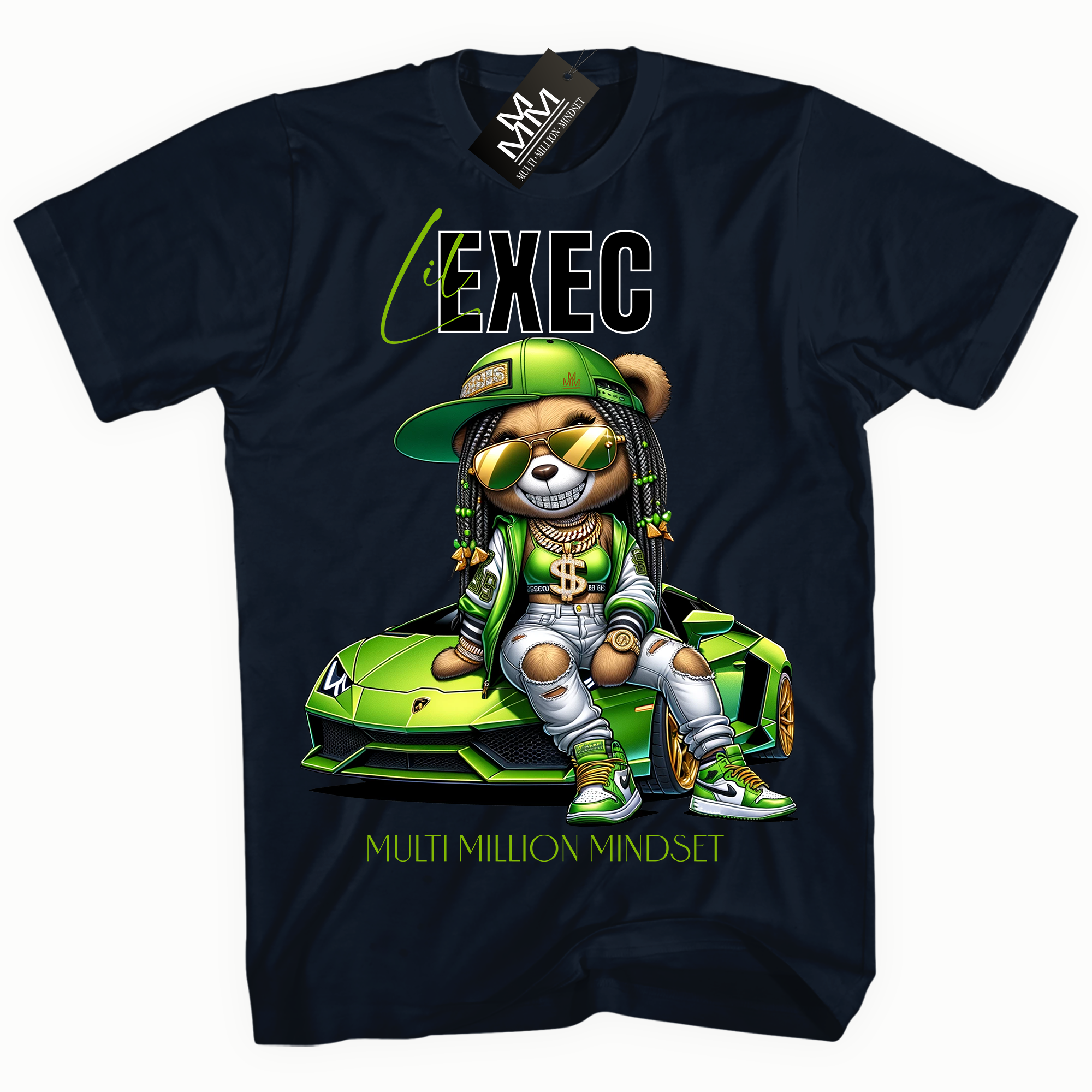 Mind Blowin lil EXEC® Millionaire Bling Girl Graphic Navy Tee By Multi Million Mindset®