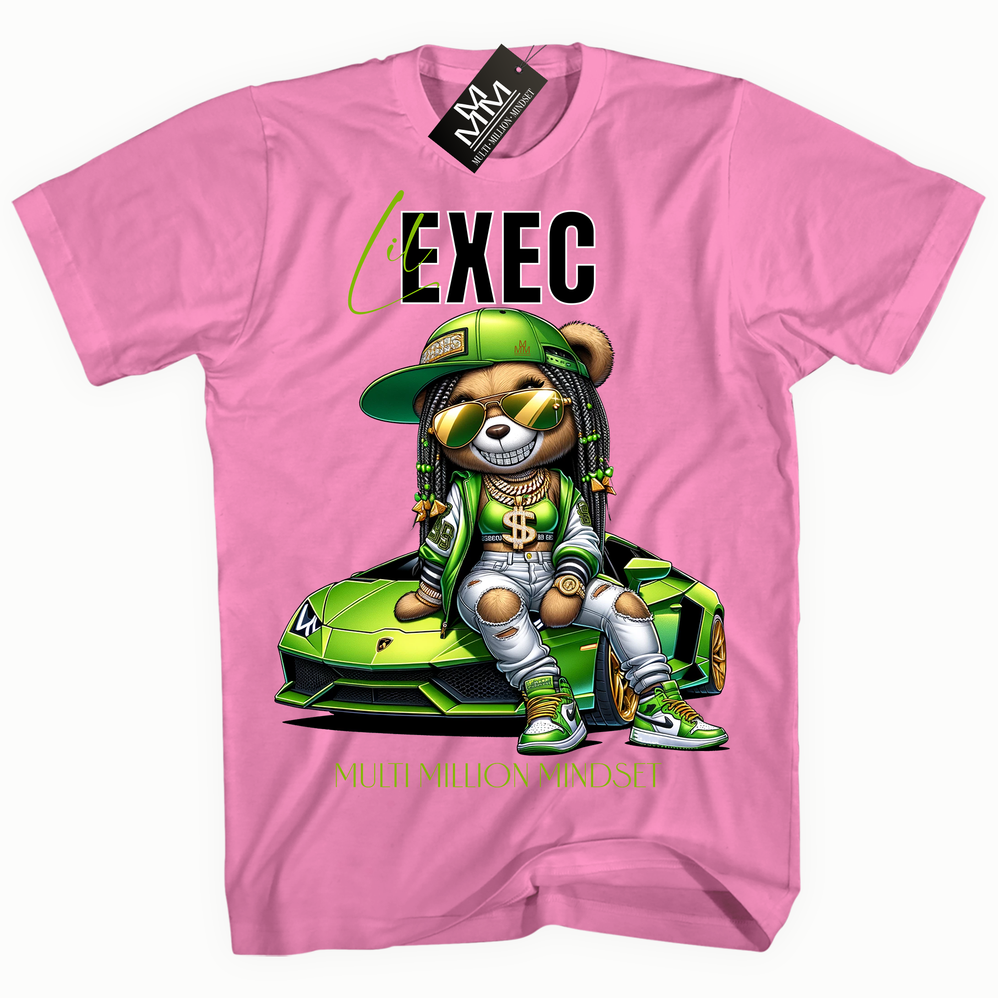 Mind Blowin lil EXEC® Millionaire Bling Girl Graphic Pink Tee By Multi Million Mindset®