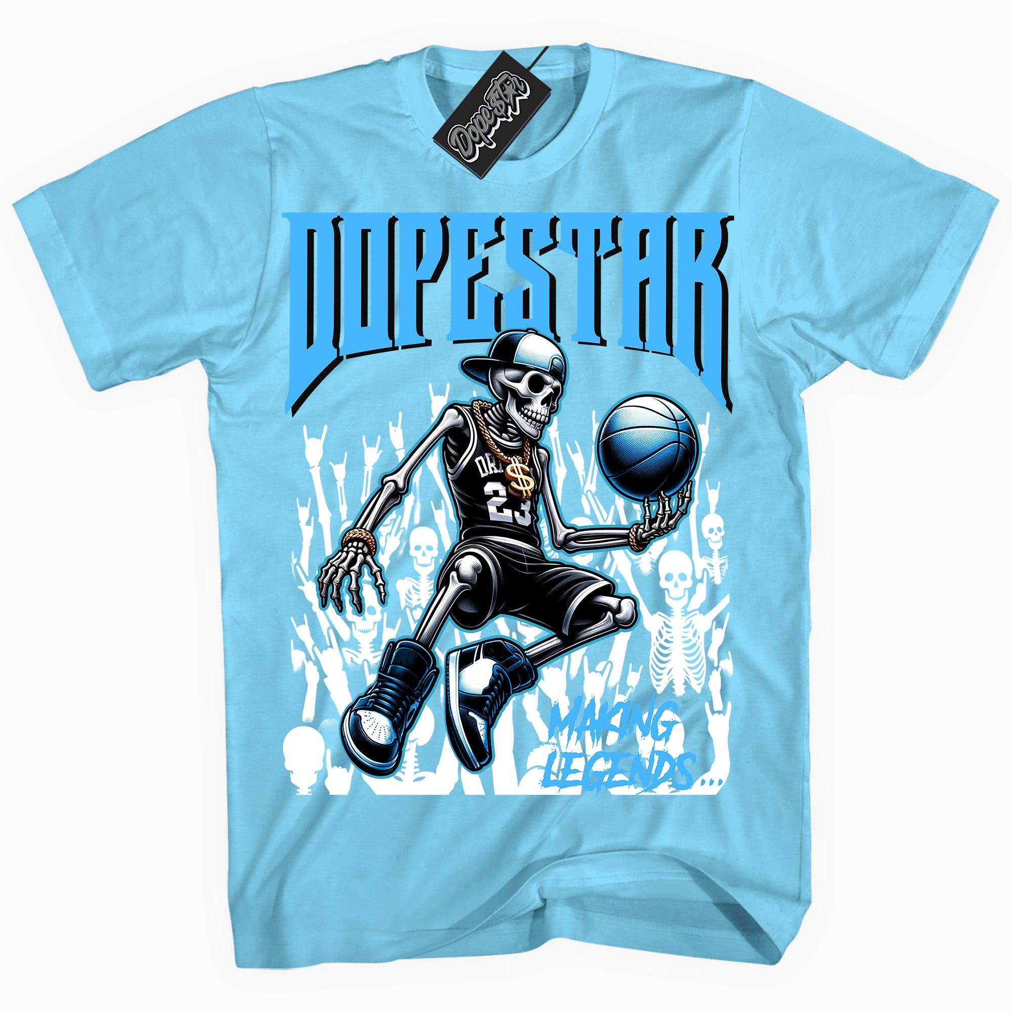 Cool Sky Blue graphic tee with “ Making Legends ” design, that perfectly matches Powder Blue 9s sneakers