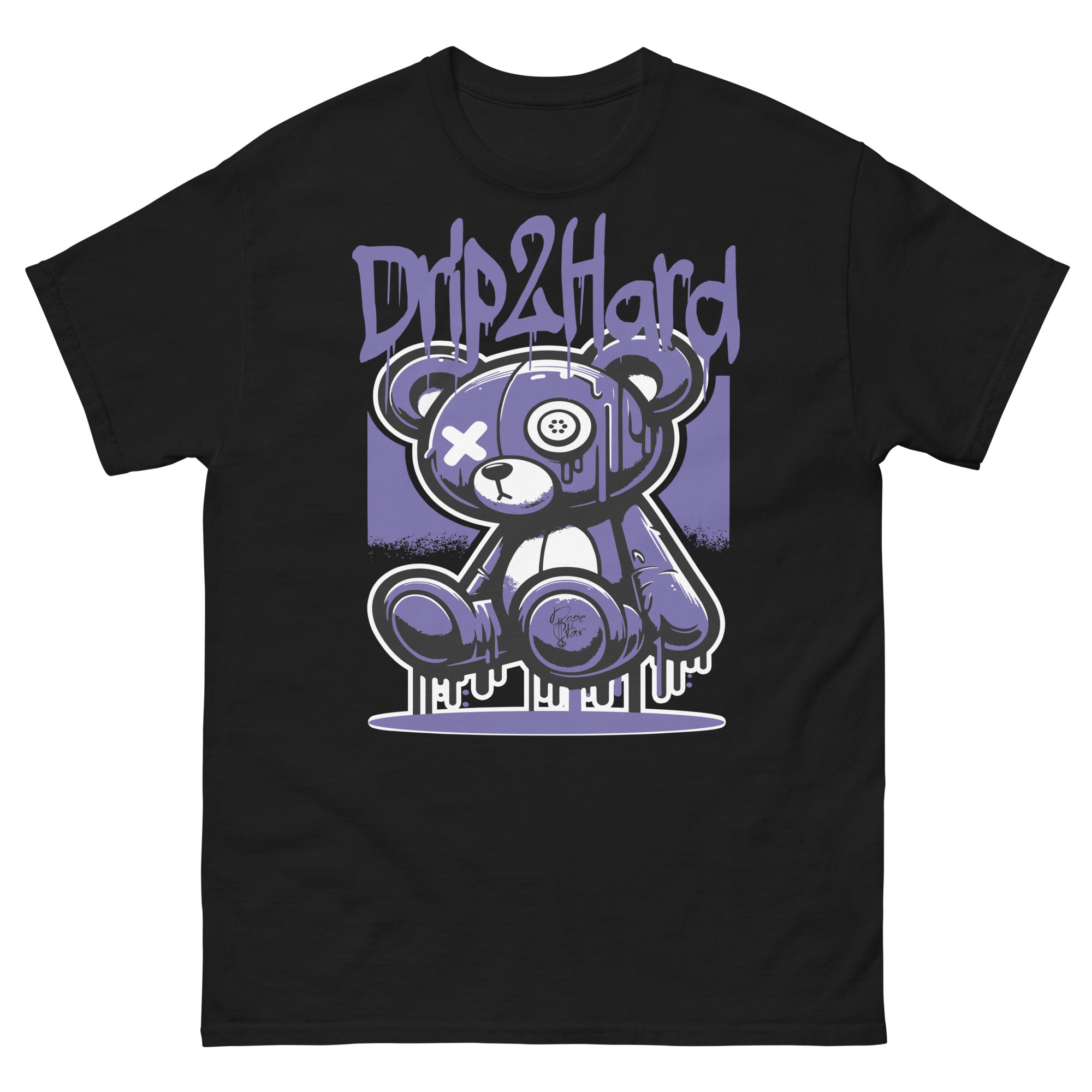 Cool Black graphic tee with “ Drip 2 Hard ” design, that perfectly matches White Black Purple 1s