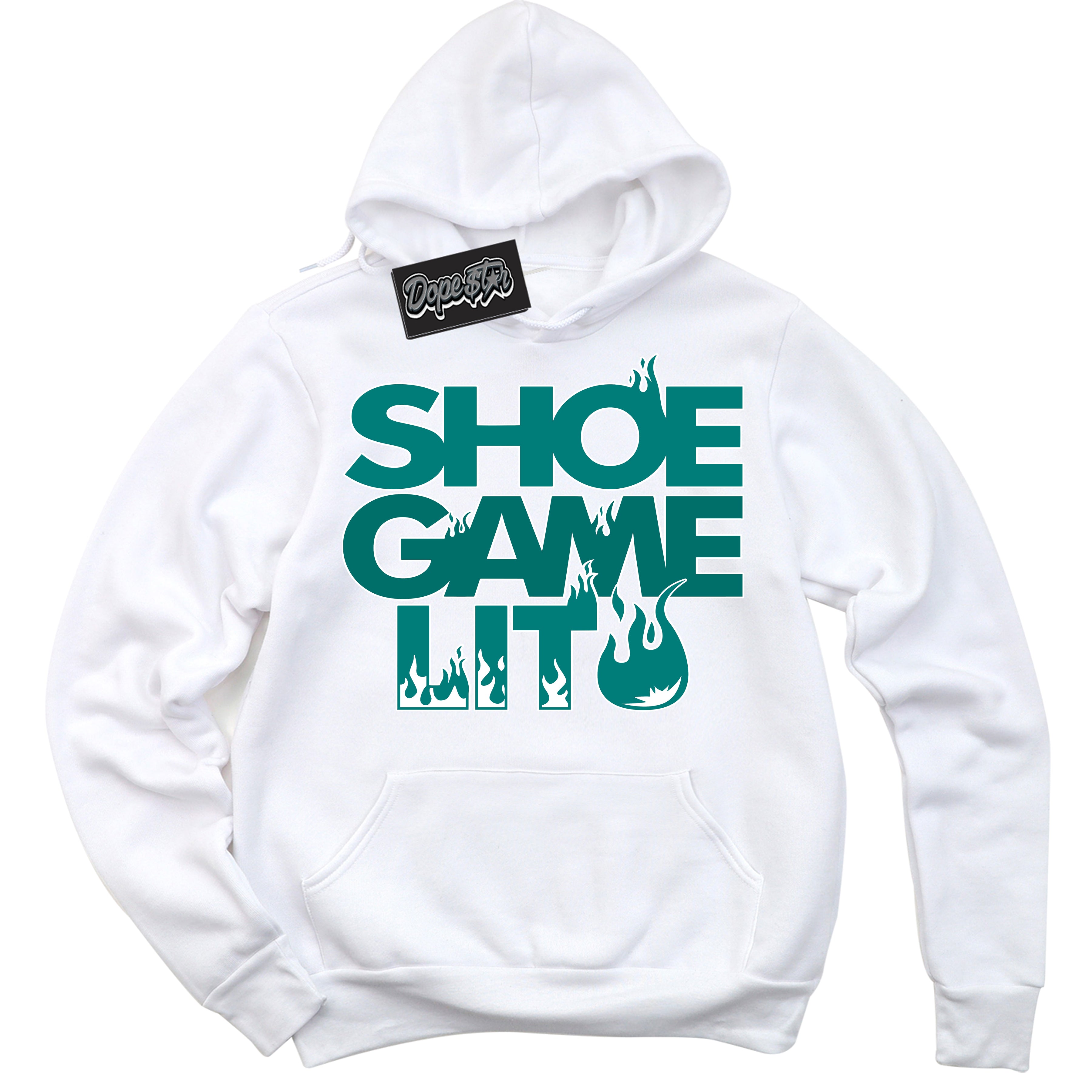 Cool White Hoodie with “ Shoe Game Lit '' design that Perfectly Matches  Protro Radiant Emerald 8s Sneakers.