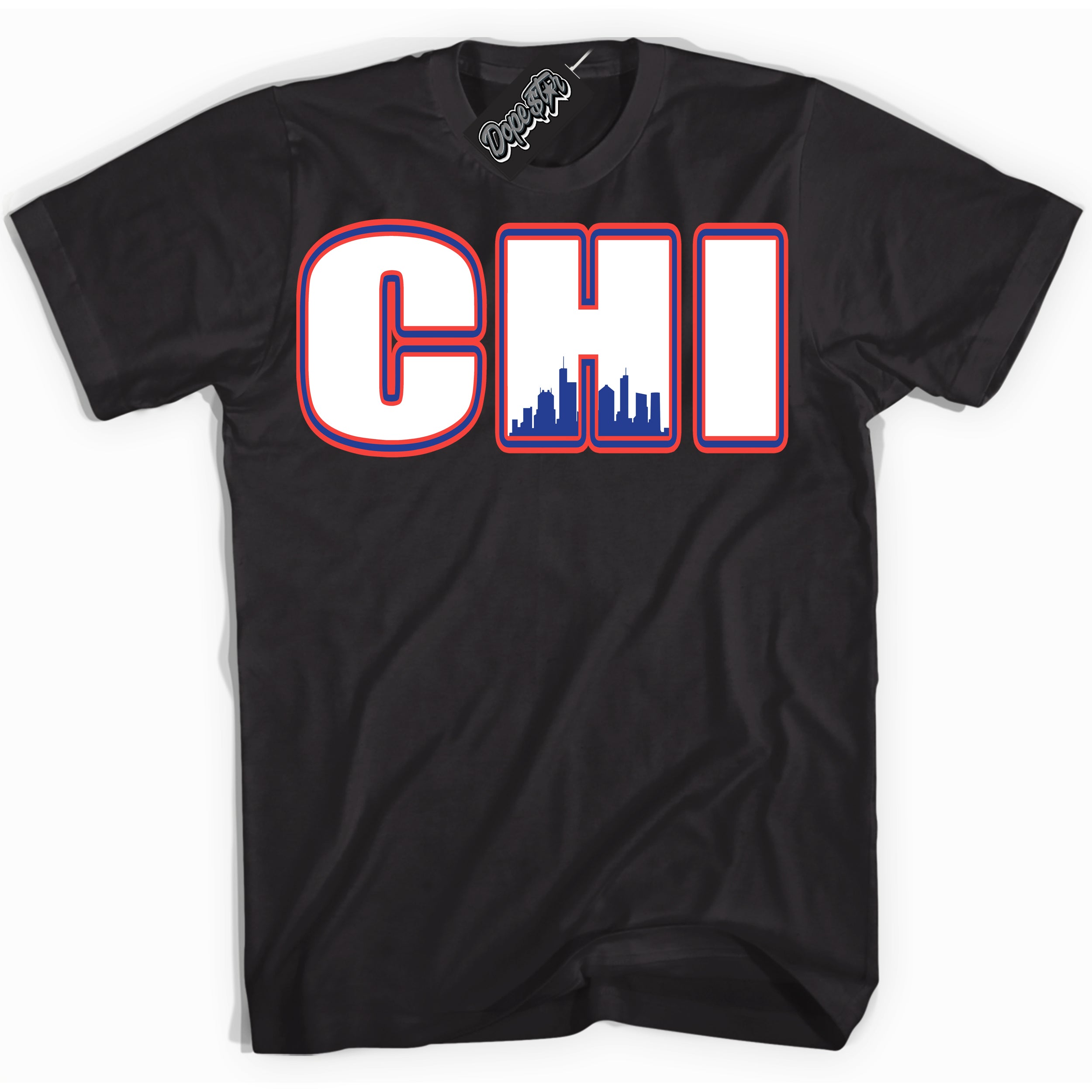 Cool Black Shirt with “ Chicago ” design that perfectly matches Ultramarine 180s Sneakers.