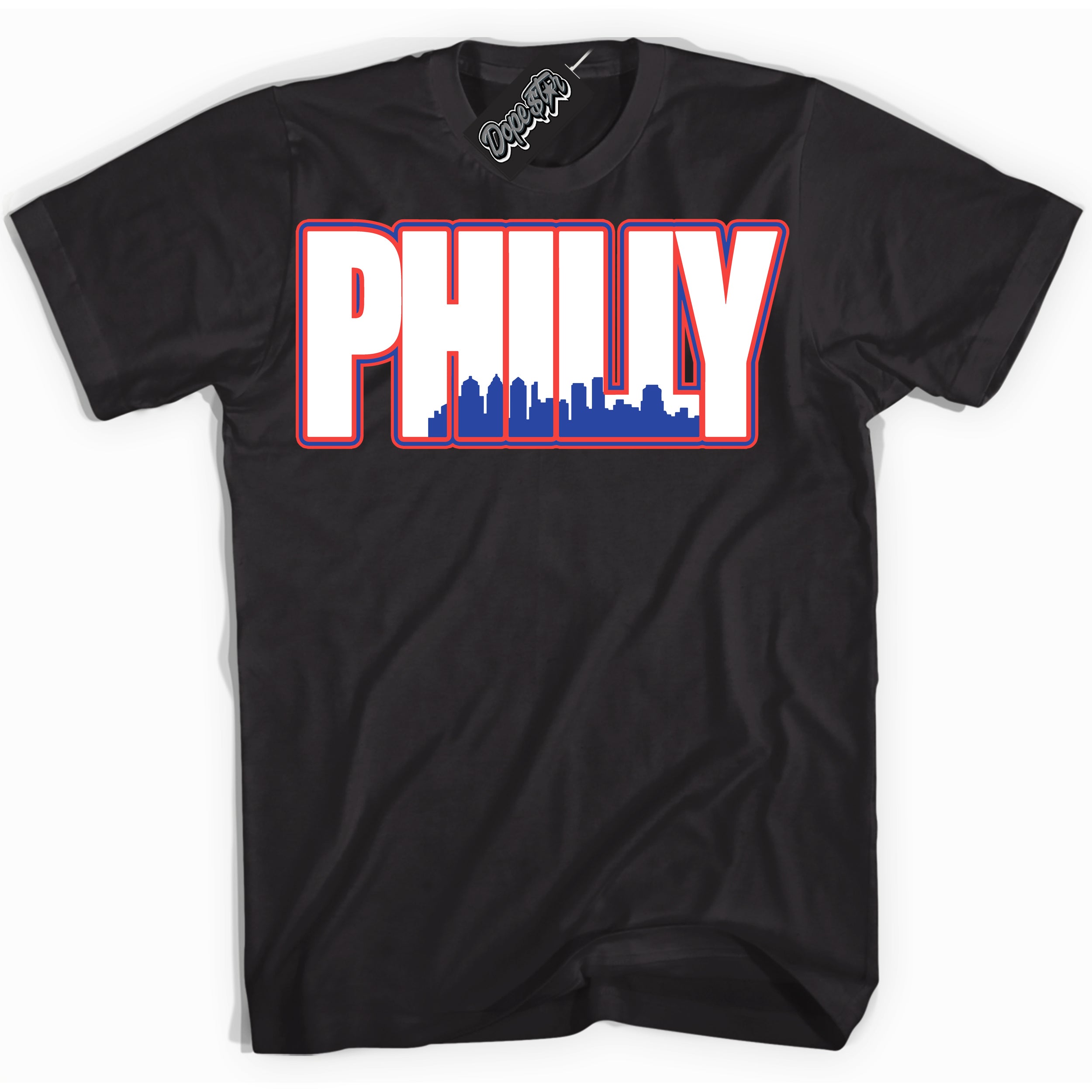 Cool Black Shirt with “ Philly ” design that perfectly matches Ultramarine 180s Sneakers.