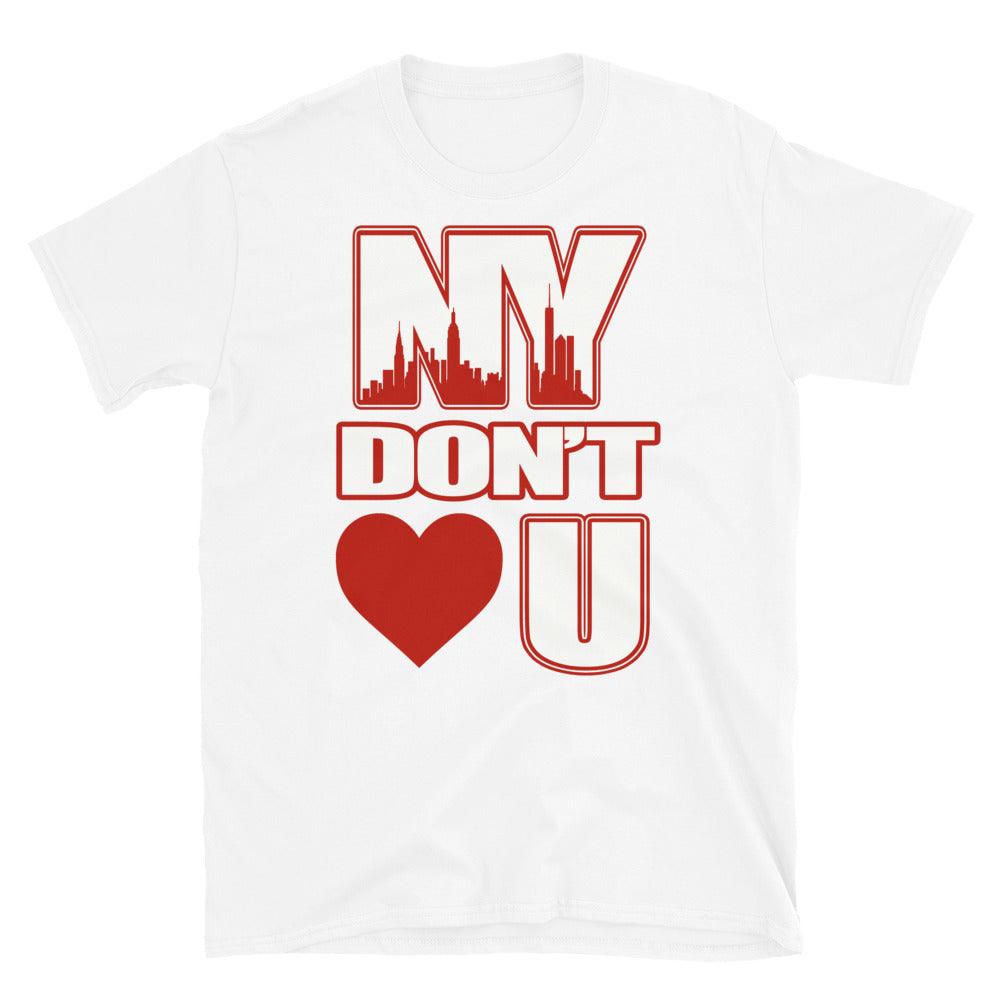 Nike Dunk High White Picante Red - NY Don't Love You - Sneaker Shirts Outlet
