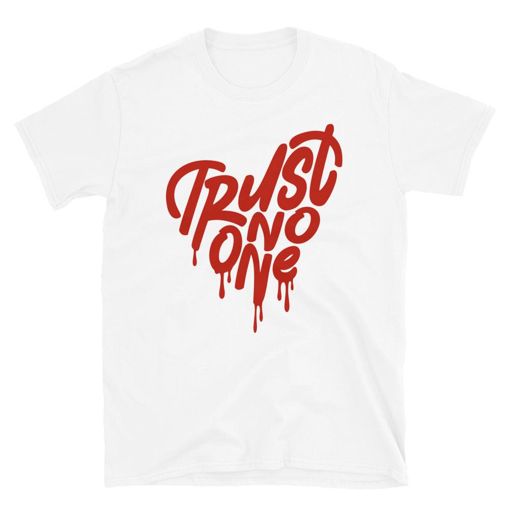 Nike Dunk High White Picante Red - Trust No One - Sneaker Shirts Outlet