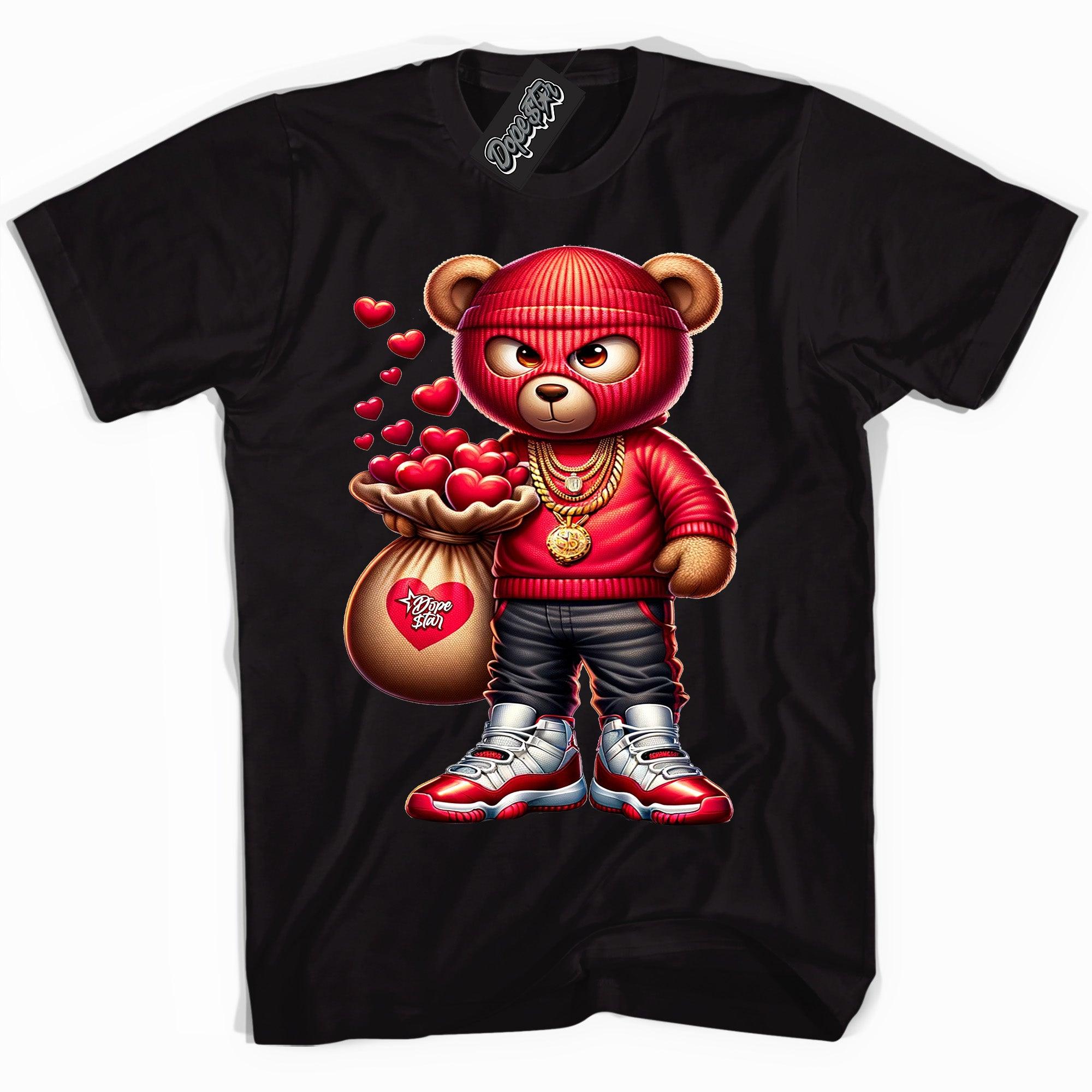 Cool Black graphic tee with “ Valentine Thief ” print, that perfectly matches Air Jordan 11 Cherry sneakers 