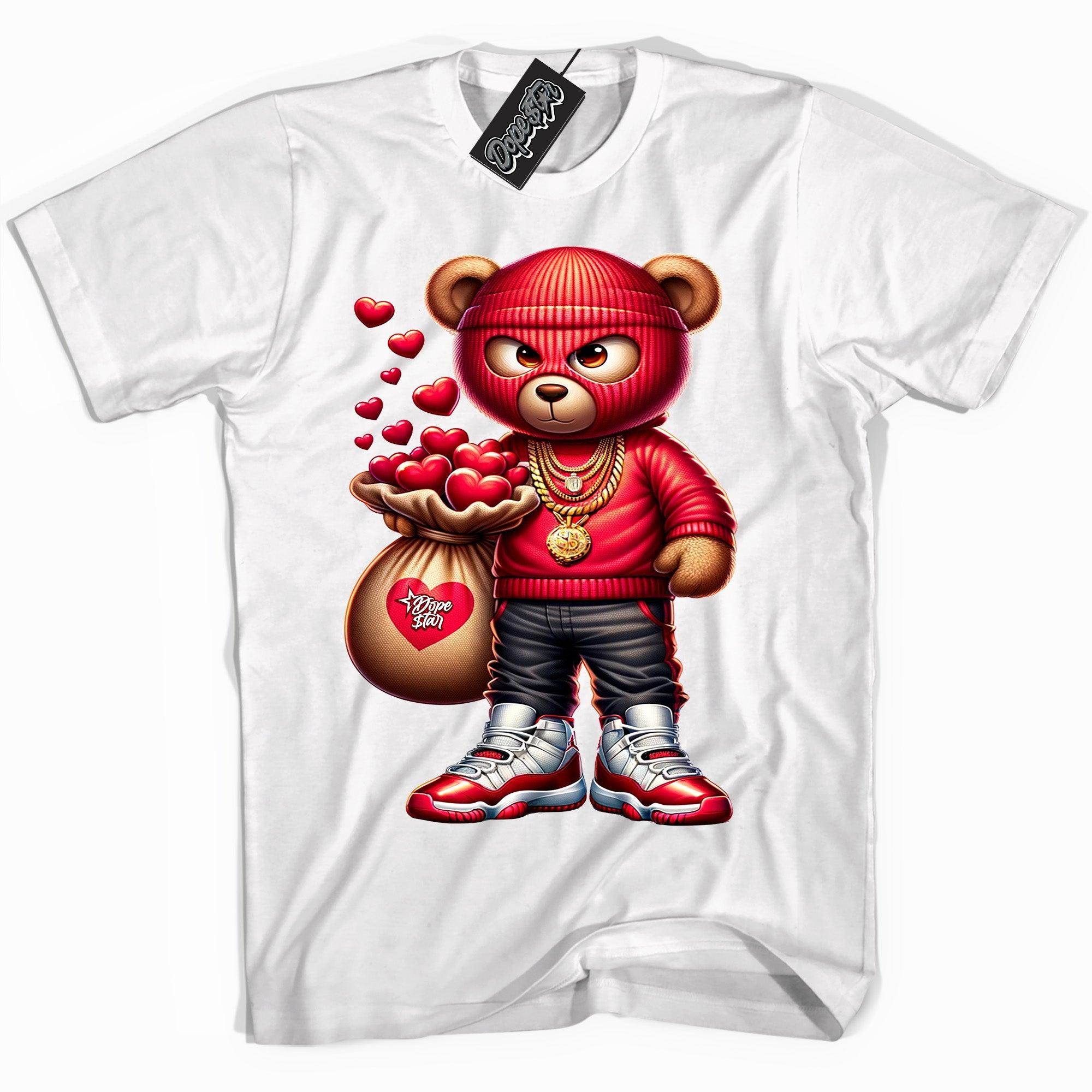 Cool White graphic tee with “ Valentine Thief ” print, that perfectly matches Air Jordan 11 Cherry sneakers 