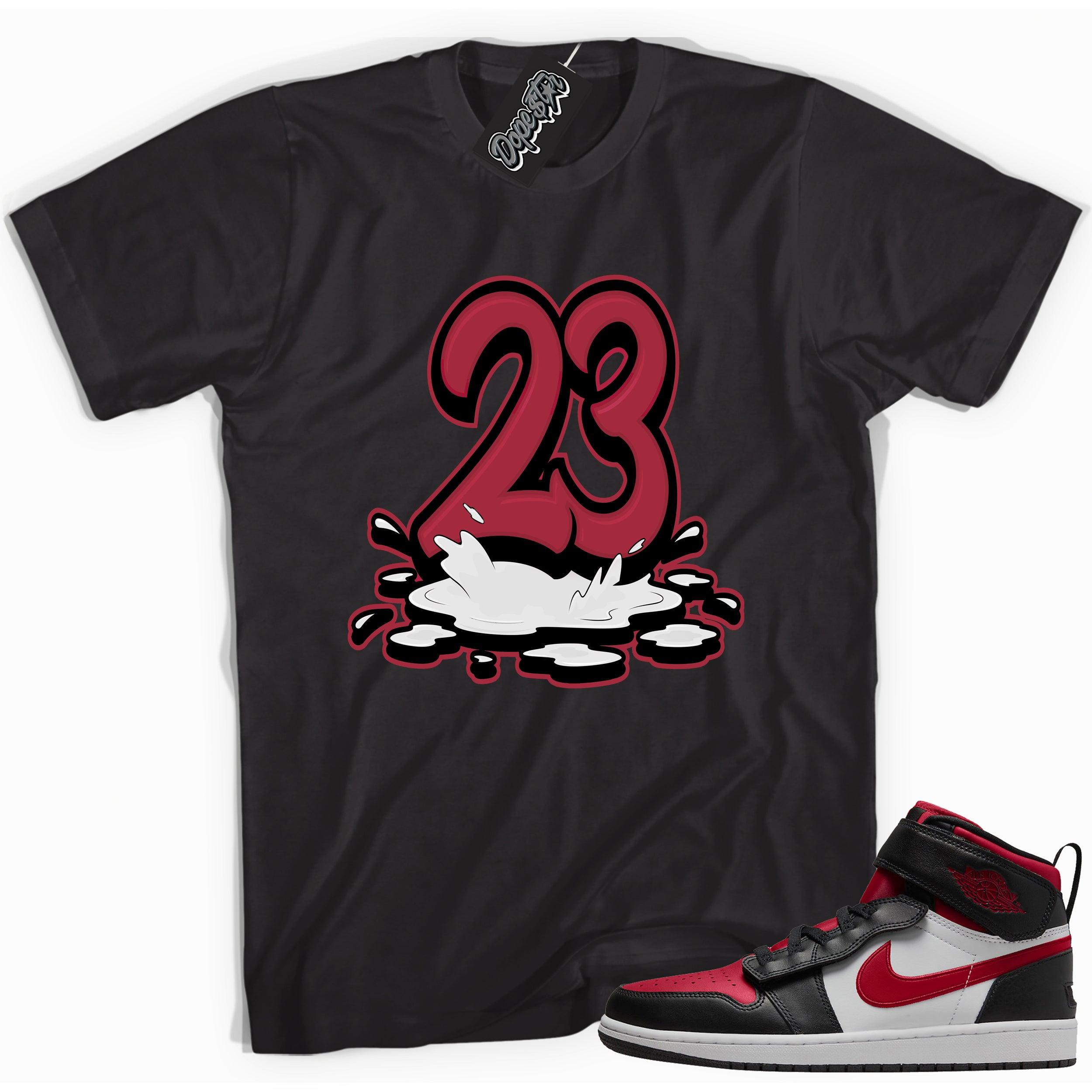 Number 23 Melting Shirt AJ 1 High FlyEase Black White Fire Red photo