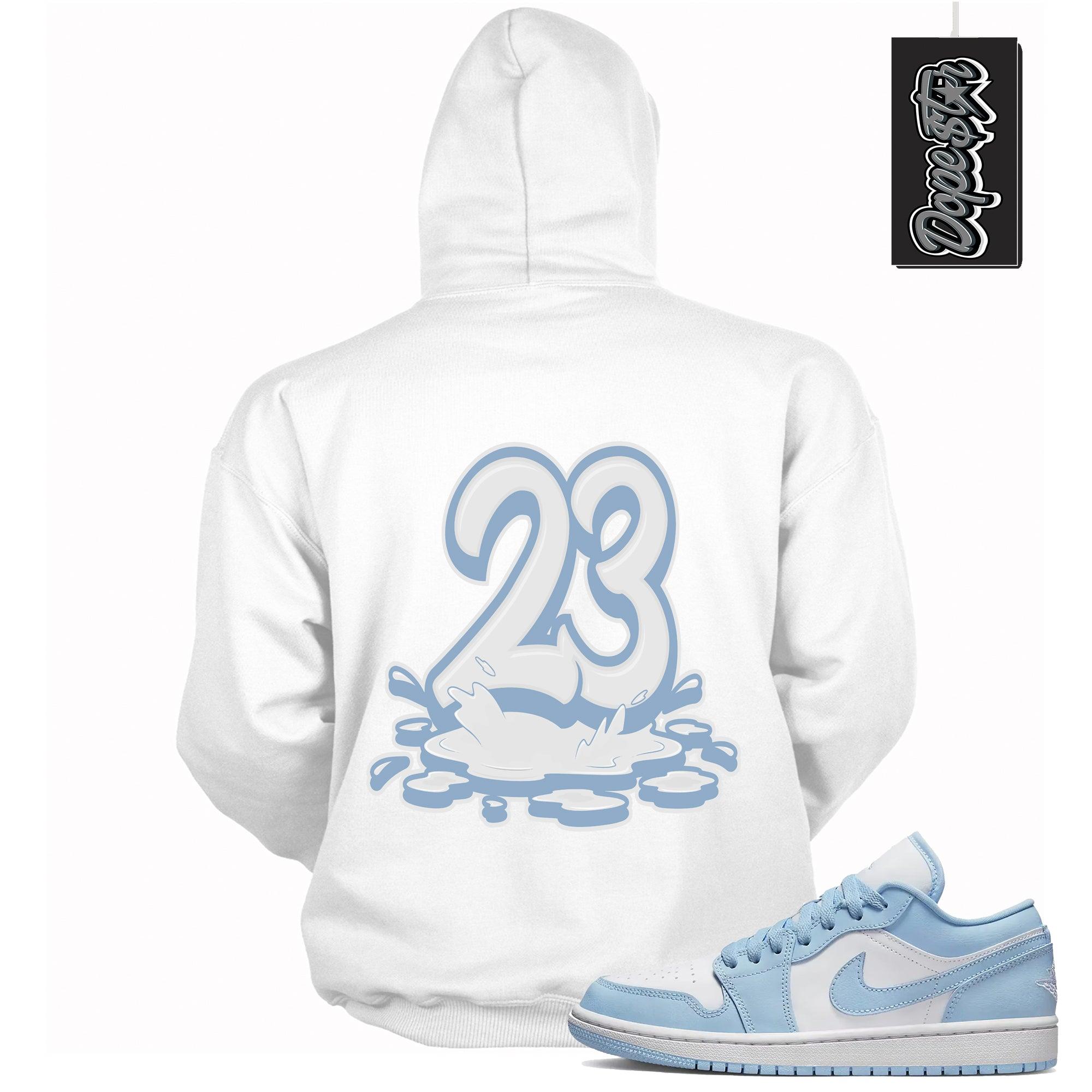 Cool White Graphic Hoodie with “ Number 23 Melting " print, that perfectly matches AJ 1 Low Aluminum sneakers