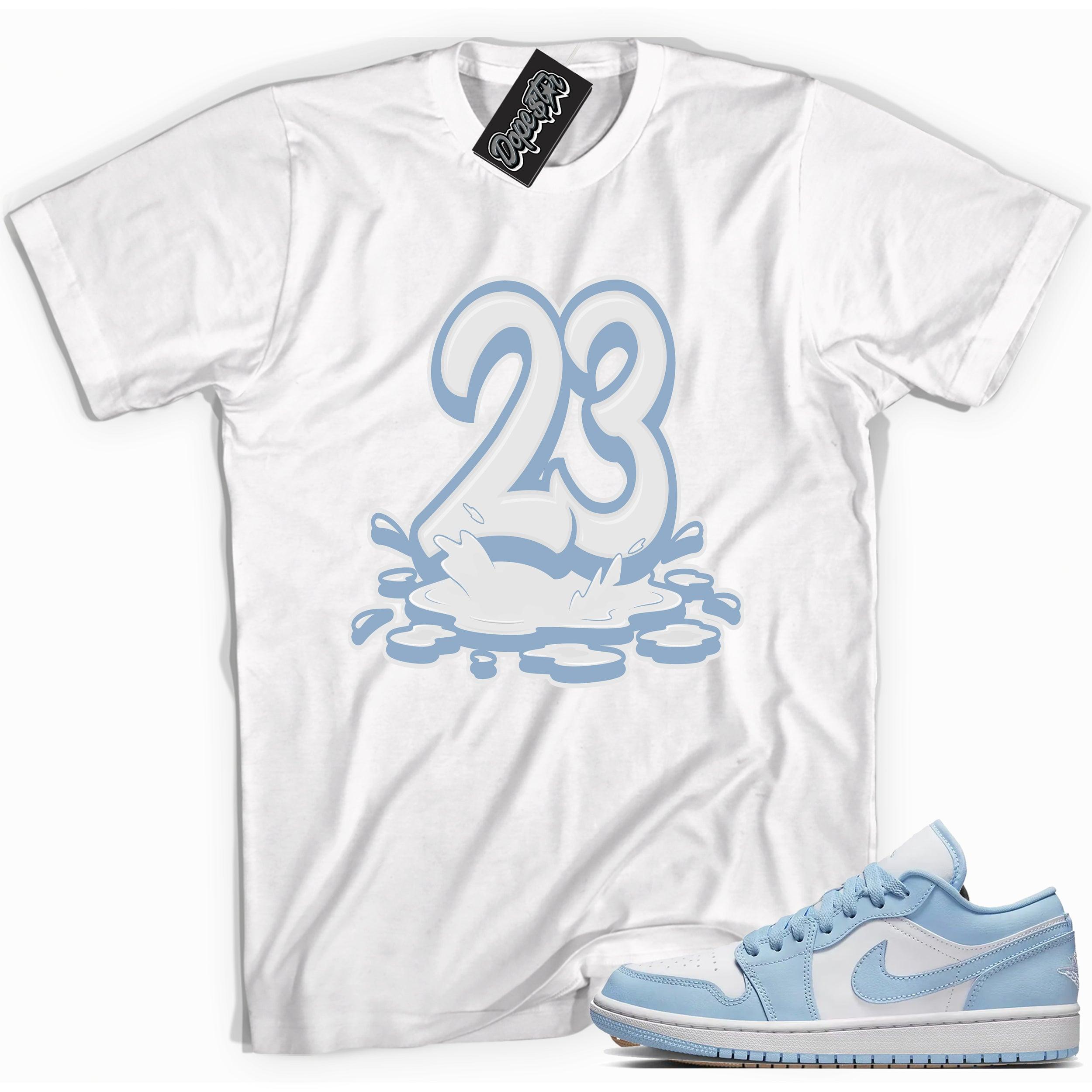 Cool White graphic tee with “ 23 Melting ” print, that perfectly matches  AJ 1 Low Aluminum sneakers. 