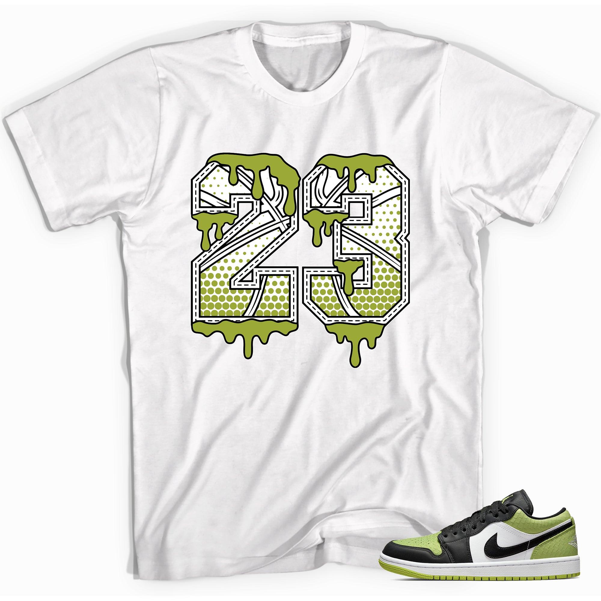 White 23 Drip Shirt Jordan 1s Low Snakeskin Vivid Green photo