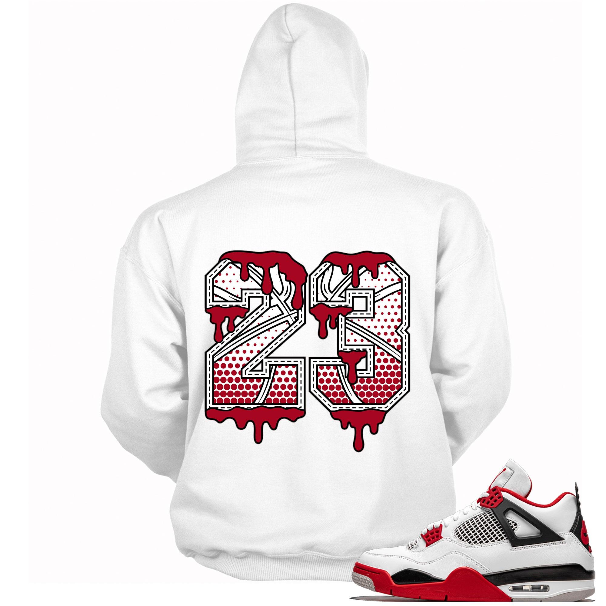 White Number 23 Ball Hoodie AJ 4 Fire Red photo