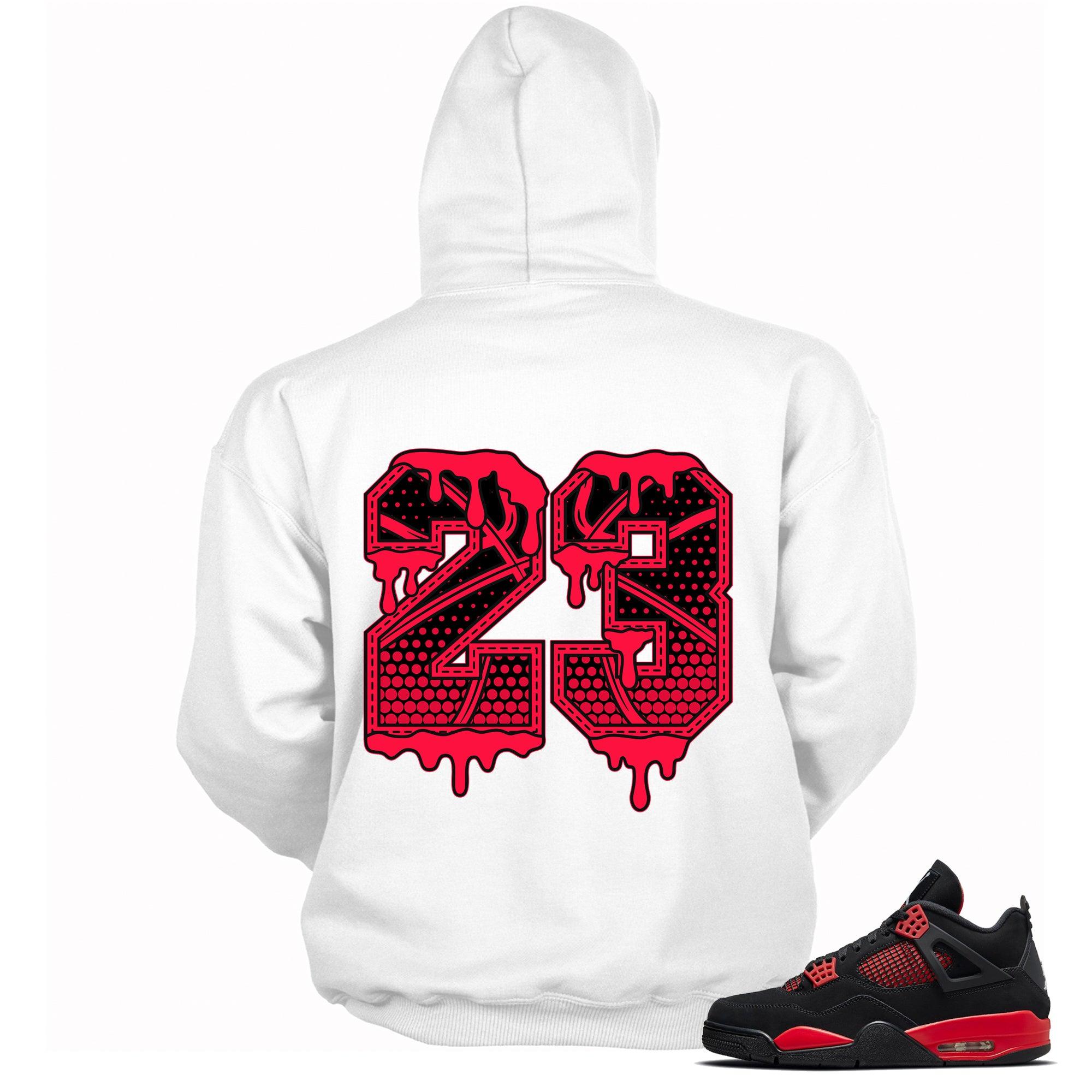 White 23 Drip Sneaker Hoodie Jordan 4s Red Thunder photo