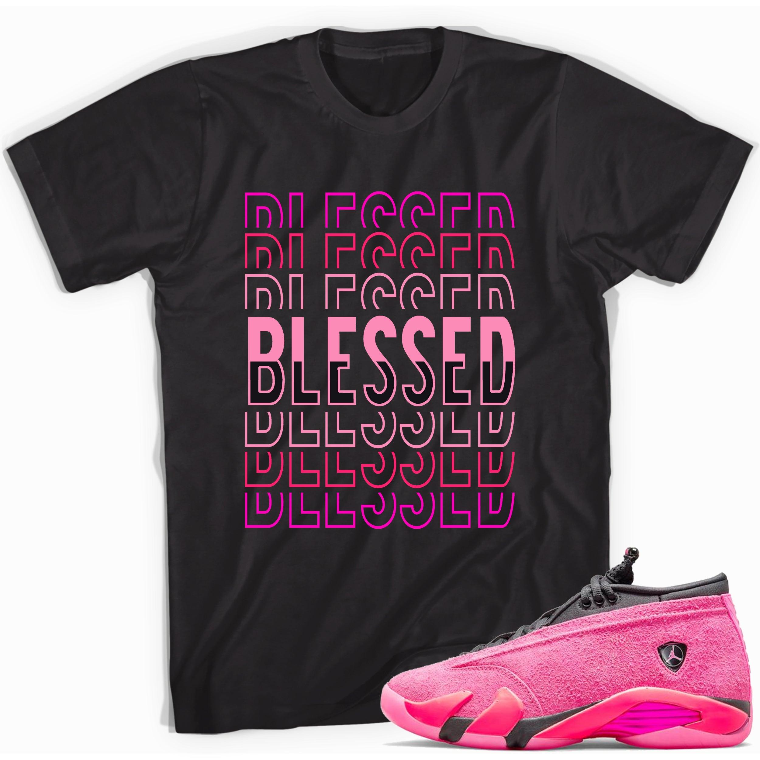 Black Blessed Stacked Shirt Jordan 14 Shocking Pink photo