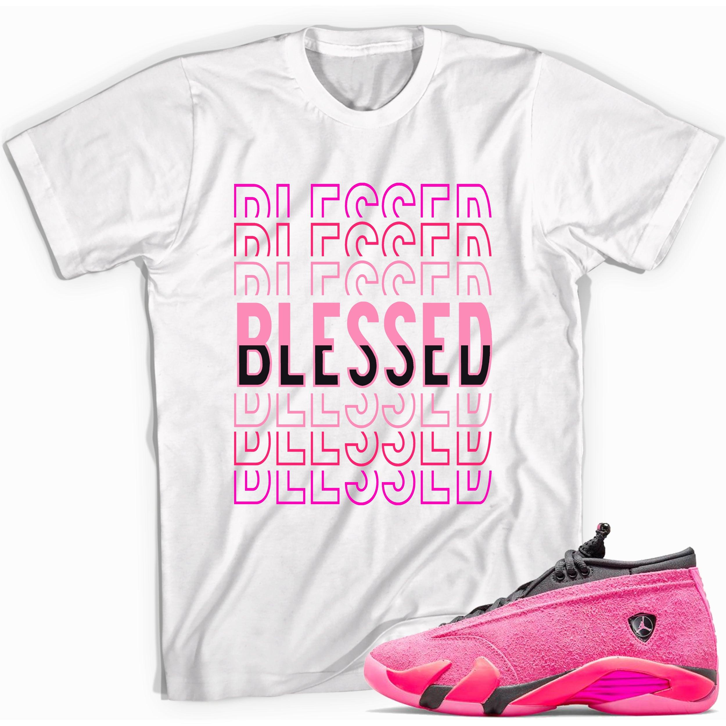 Blessed Stacked Shirt Jordan 14 Shocking Pink photo