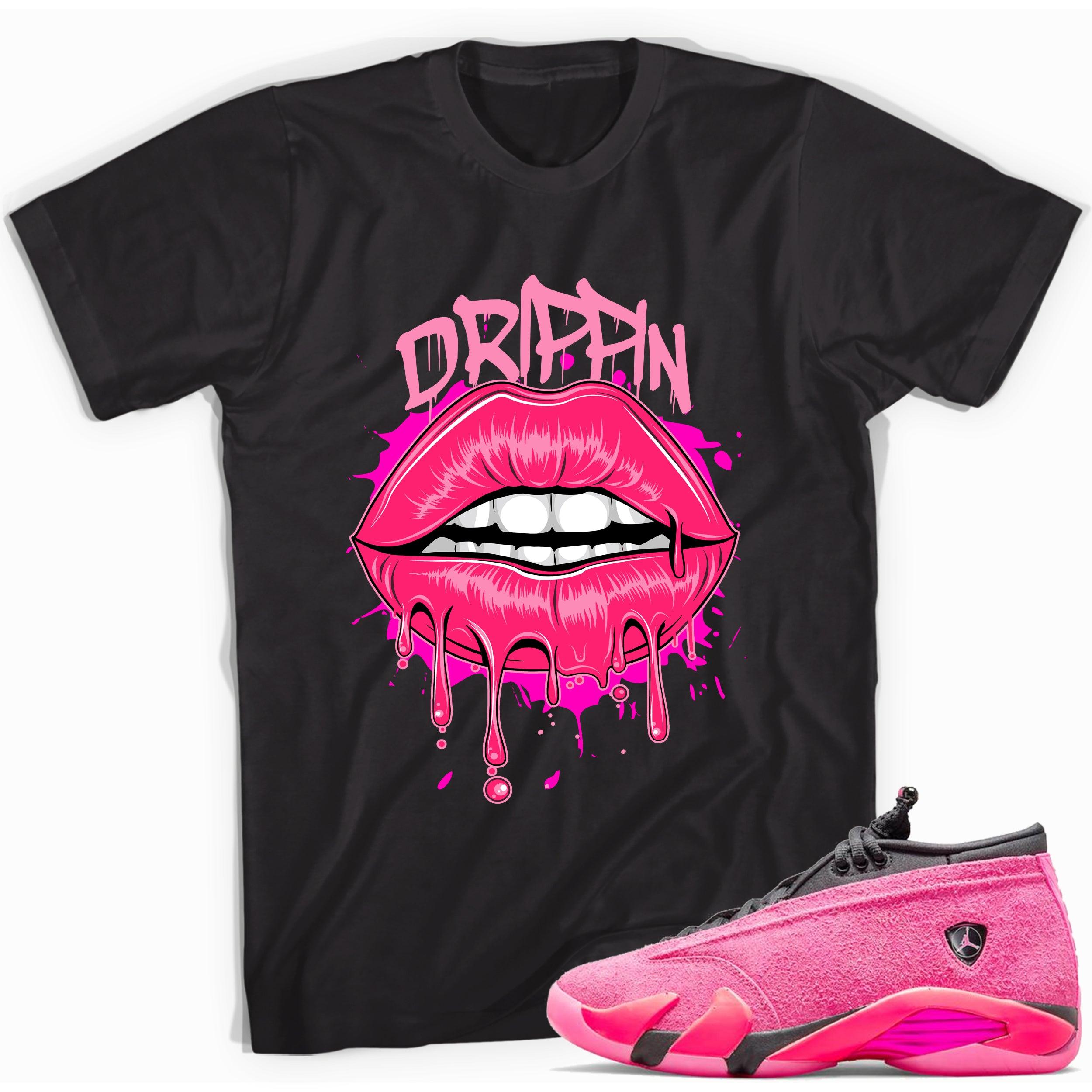 Black Drippin Shirt Jordan 14s Low Shocking Pink photo