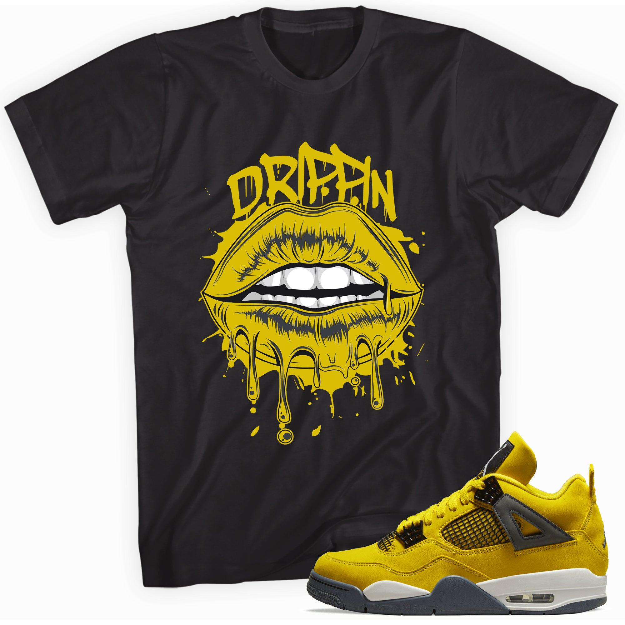 Black Drippin Lips Shirt Jordan 4s Retro Lightning 2021 photo