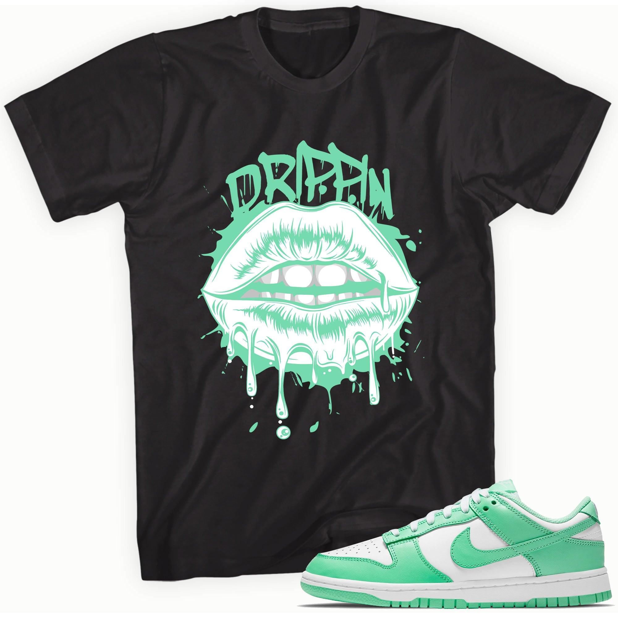 Black Drippin Lips Shirt Nike Dunks Low Green Glow photo