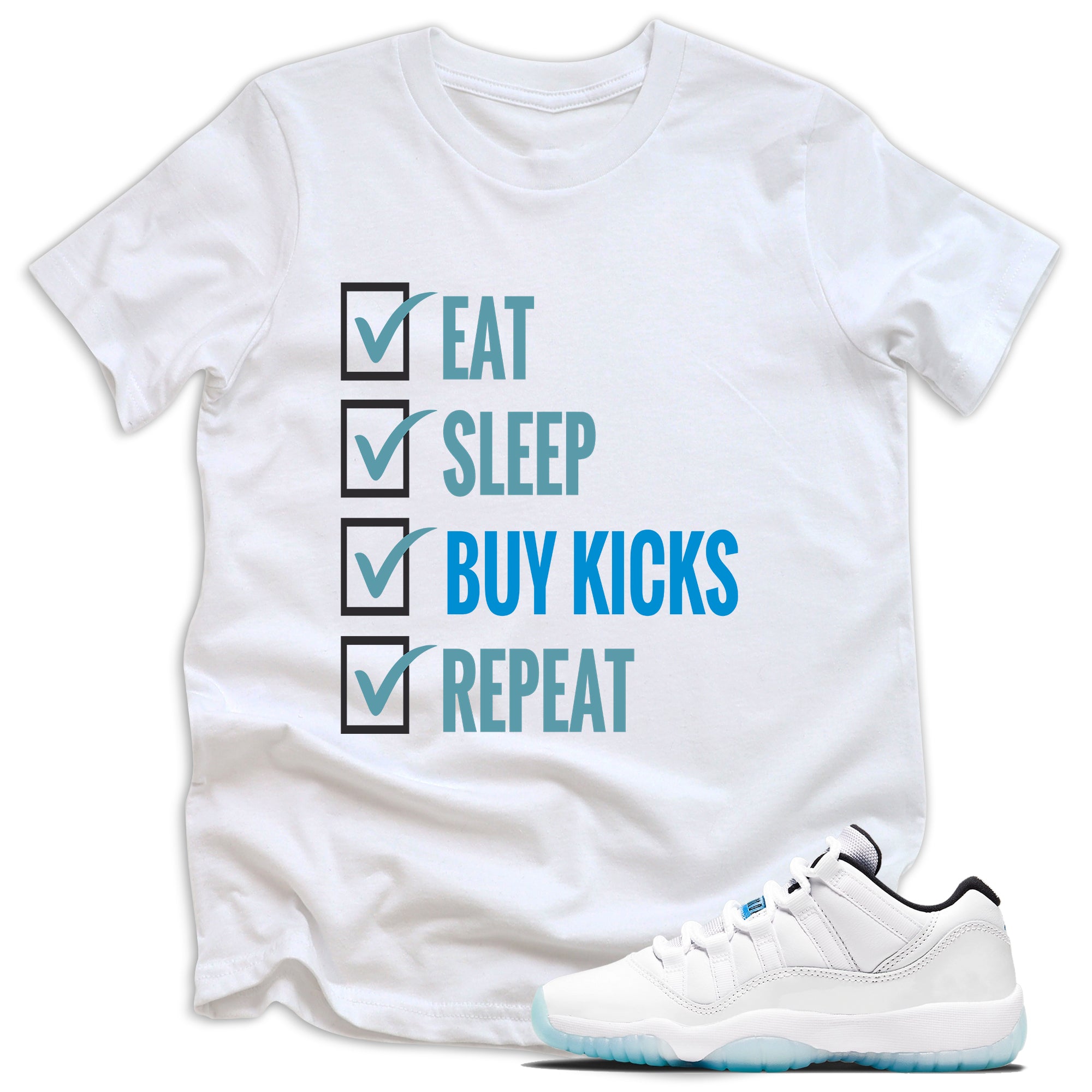 Eat Sleep Kicks Shirt AJ 11 Low Legend Blue photo