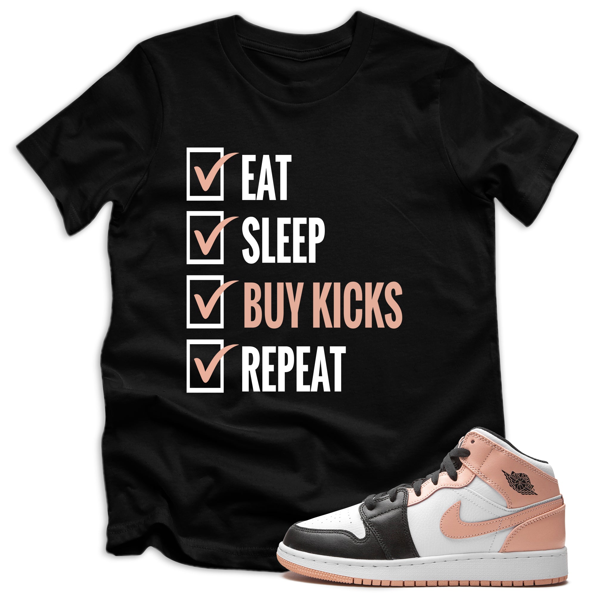 Eat Sleep Kicks Shirt AJ 1 Mid Arctic Orange Black Toe photo