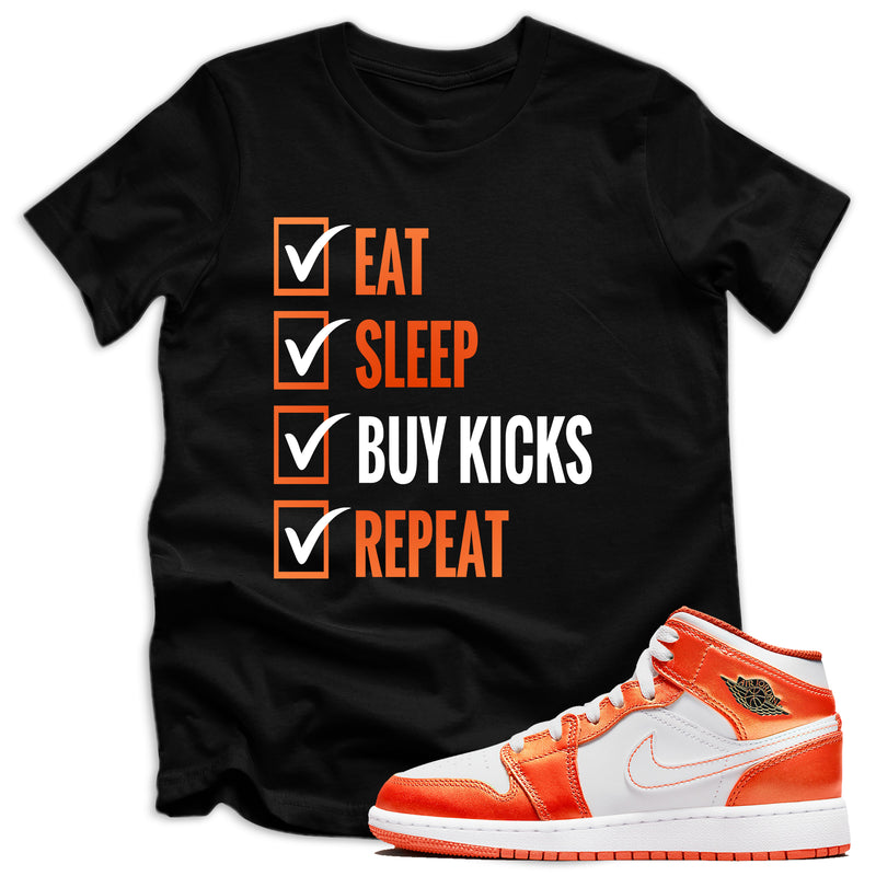 kids Eat Sleep Kicks Shirt AJ 1s Mid Metallic Orange photo