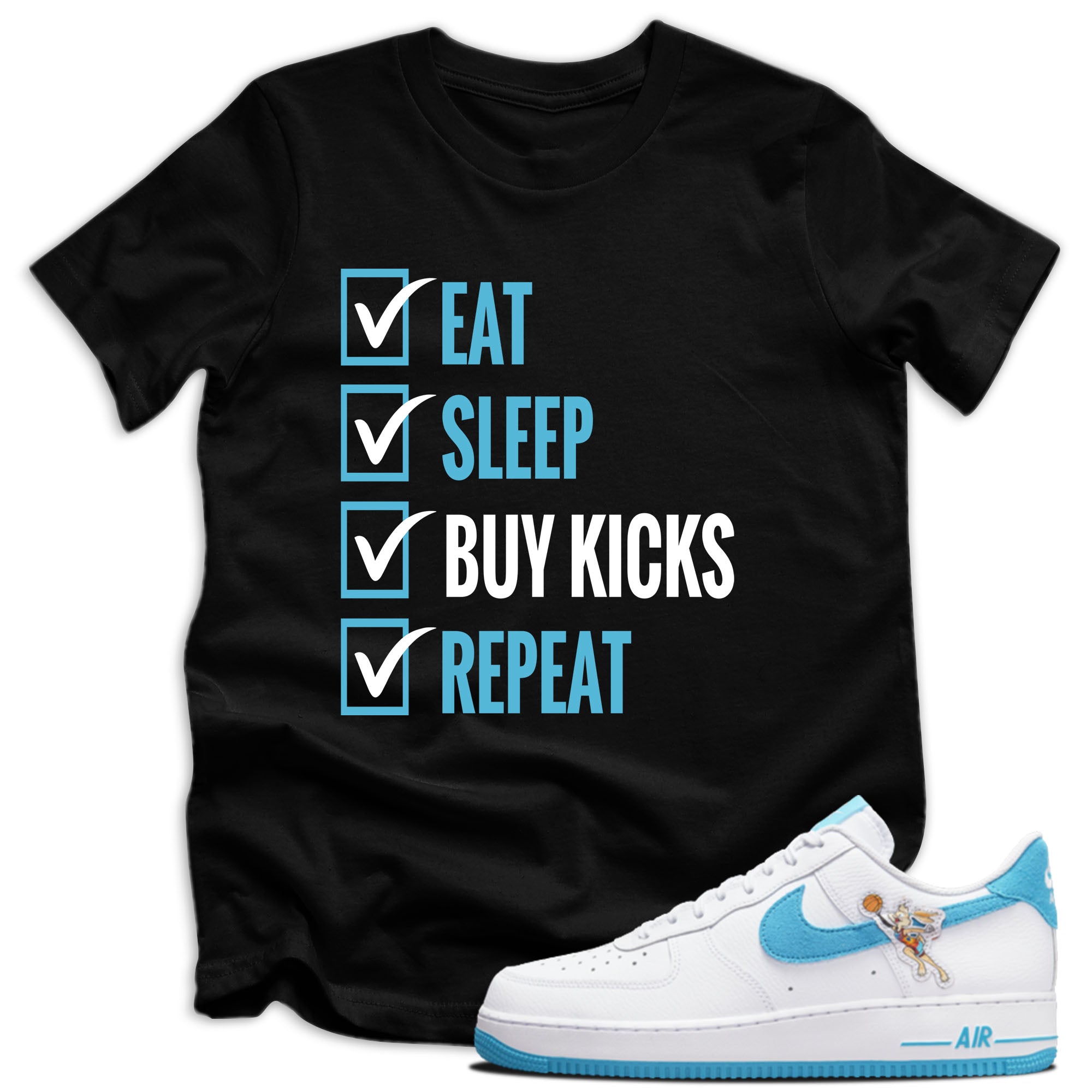 kids Eat Sleep Kicks Shirt Nike Air Force 1 Low Hare Space Jam photo