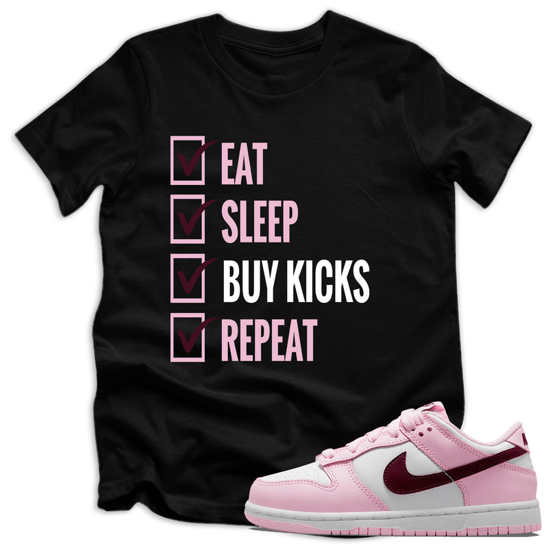 youth Eat Sleep Kicks Shirt Nike Dunks Low Pink Red White photo