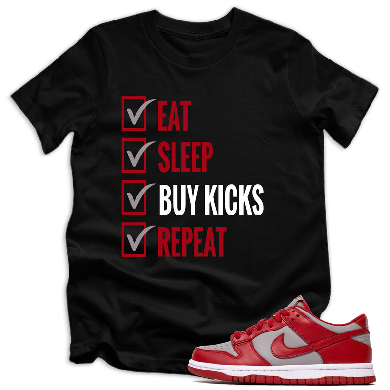 kids Eat Sleep Kicks Shirt Nike Dunk Low Retro Medium Grey Varsity Red UNLV photo