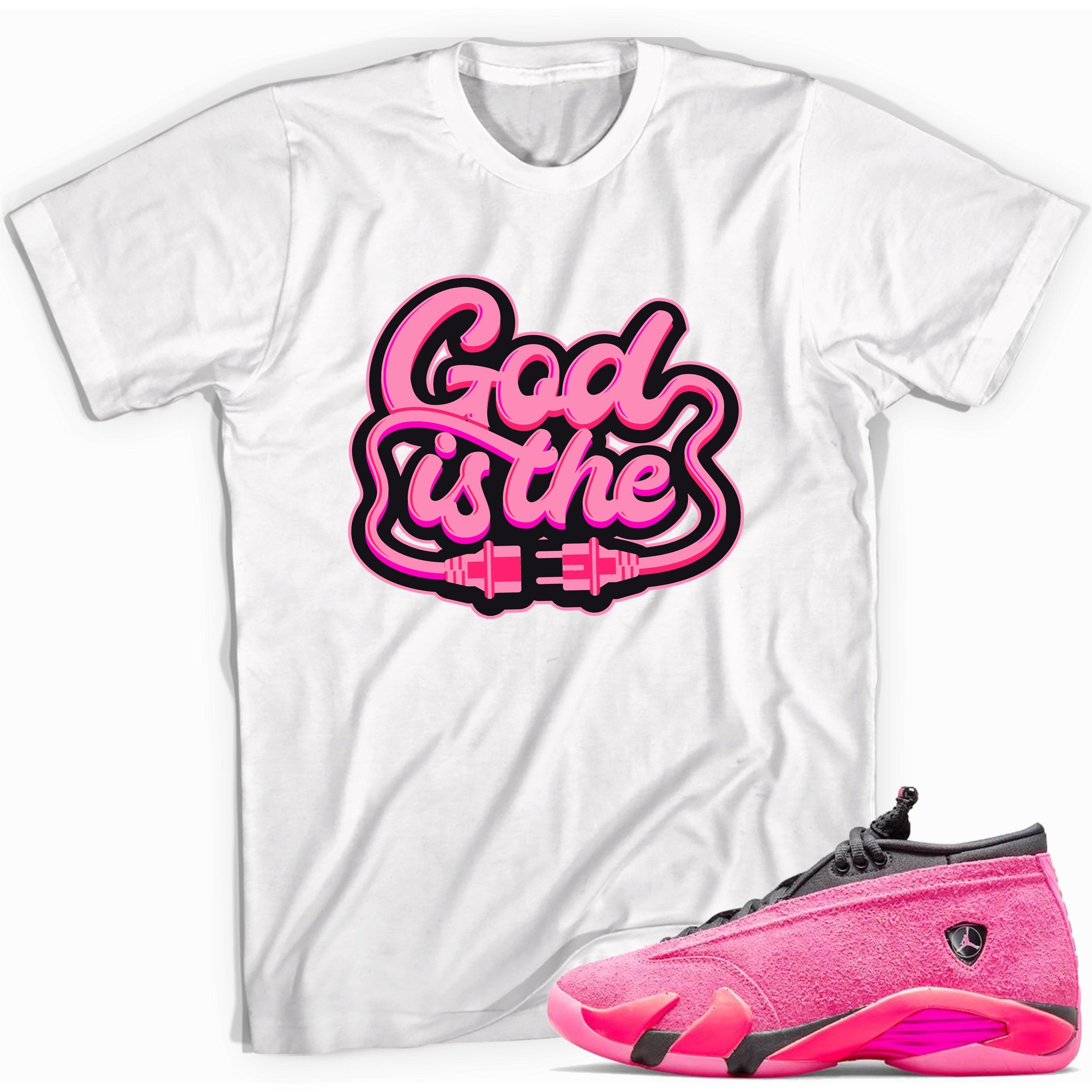 God Is Shirt Jordan 14s Low Shocking Pink photo