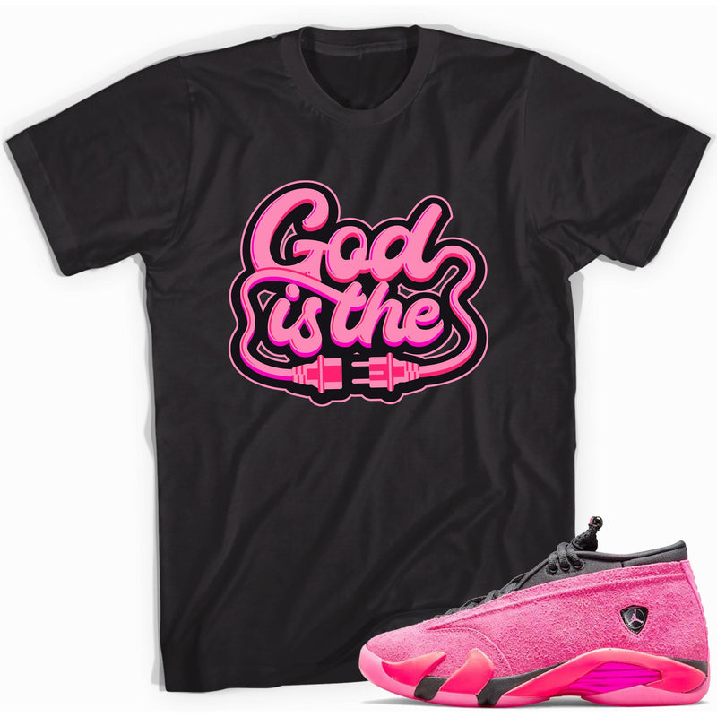 Black God Is Shirt Jordan 14s Low Shocking Pink photo