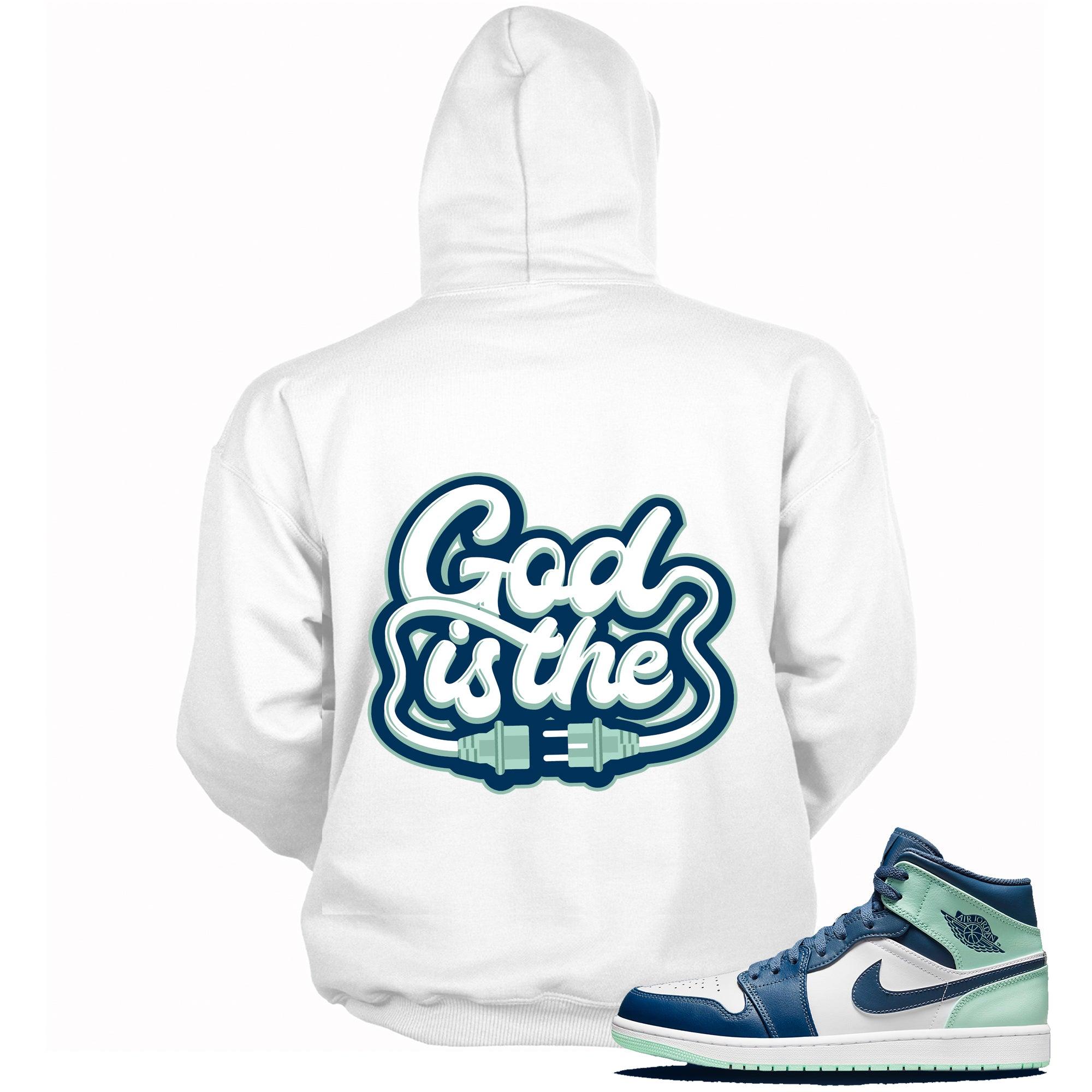 God Is The Plug Sneaker Sweatshirt AJ 1 Mid Mystic Navy Mint Foam photo
