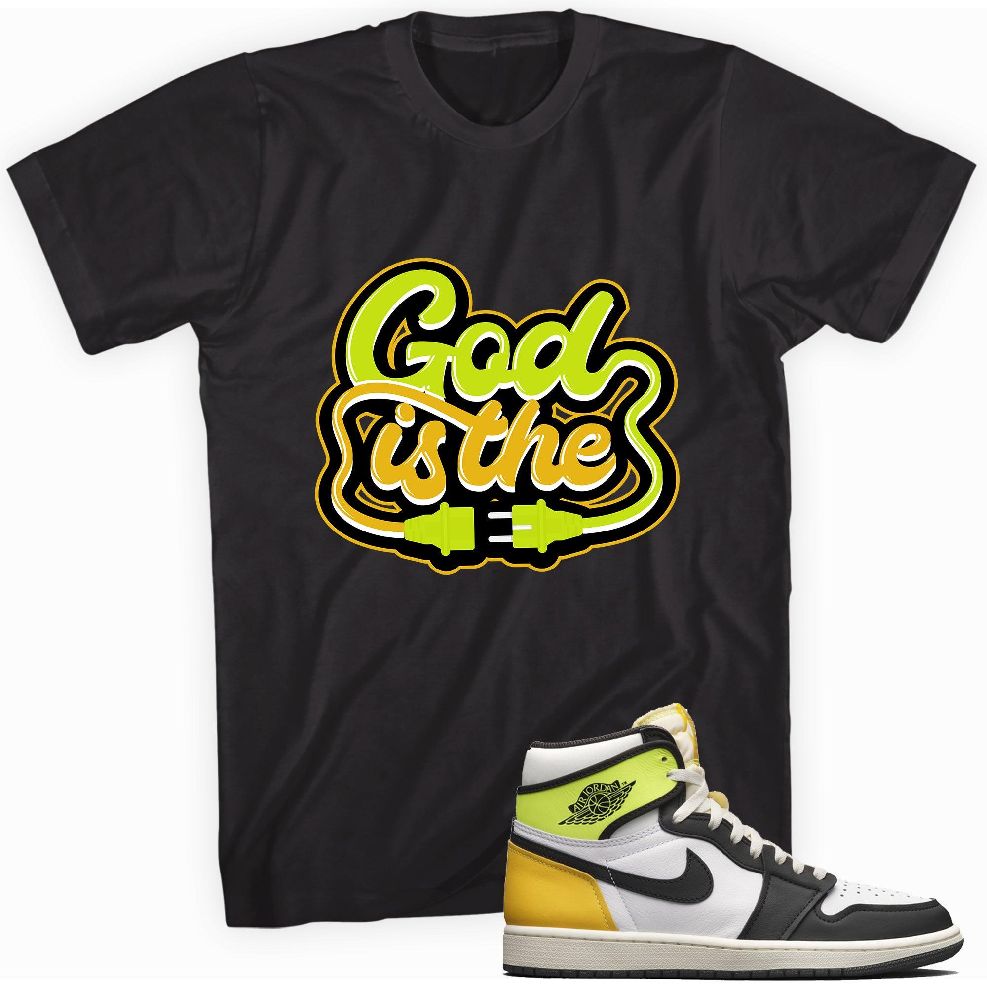God Is The Plug Shirt AJ 1s Retro High OG Volt Gold photo